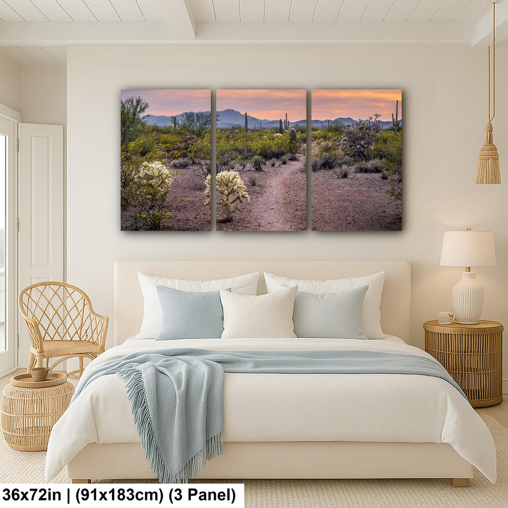 Spring Wildflowers and Saguaros at Sunset, Tucson Arizona Sonoran Desert Photography Print