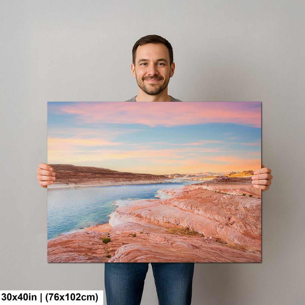 Lake Powell Sunset Landscape, Page Arizona Photography Print, Southwest Desert Wall Art, Pastel Sky Decor, Utah Home Decor