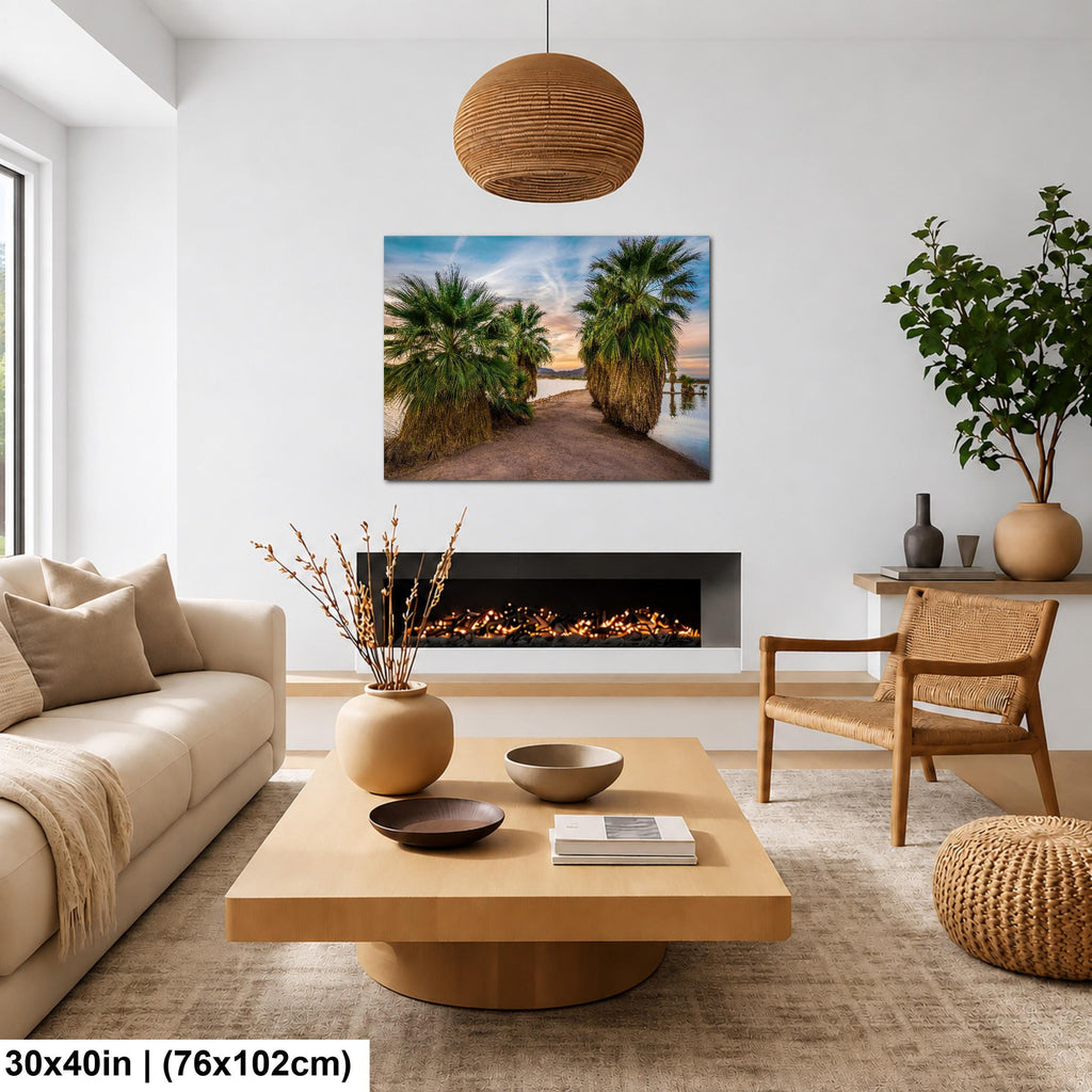 Oasis Palms: Mittry Lake Yuma AZ Desert Sunset Landscape Photo Wall Art