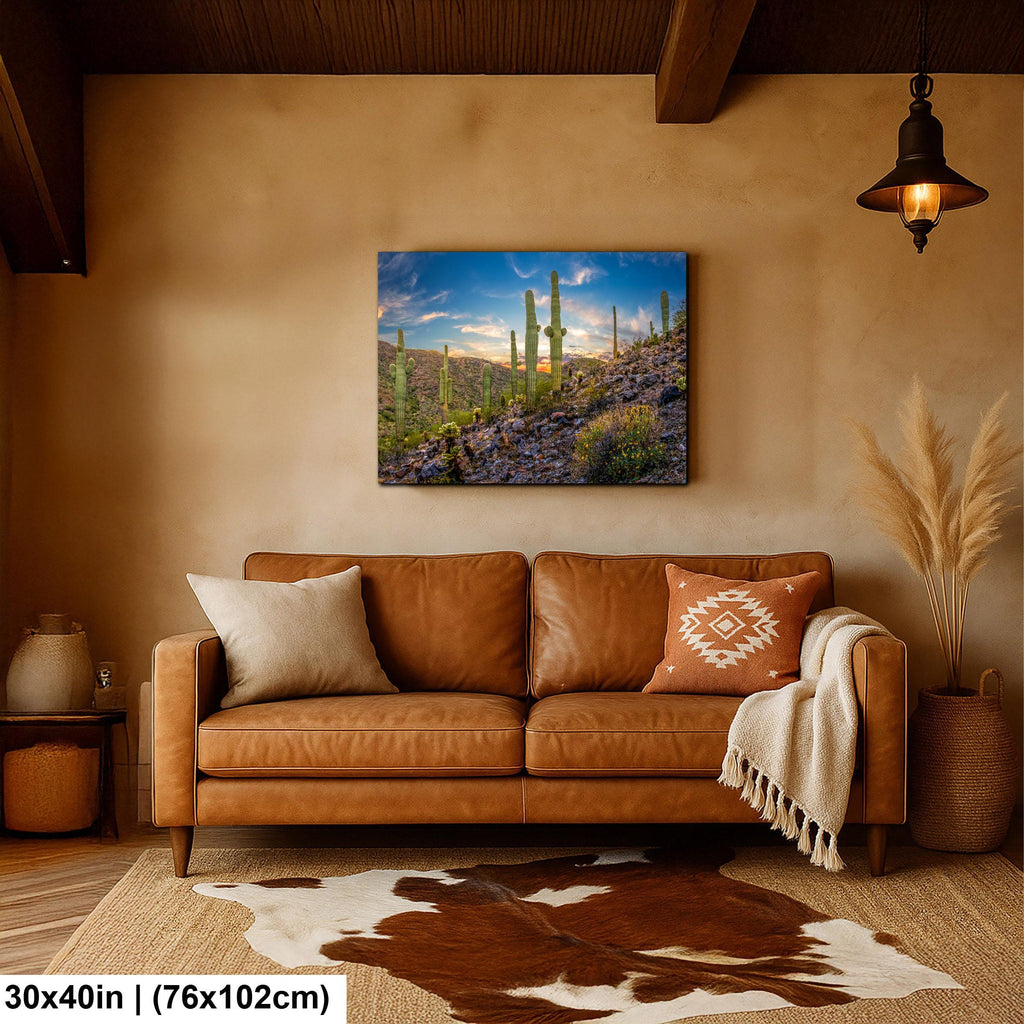 Sonoran Desert Saguaros at Sunset, Casa Grande Arizona Photography Wall Art