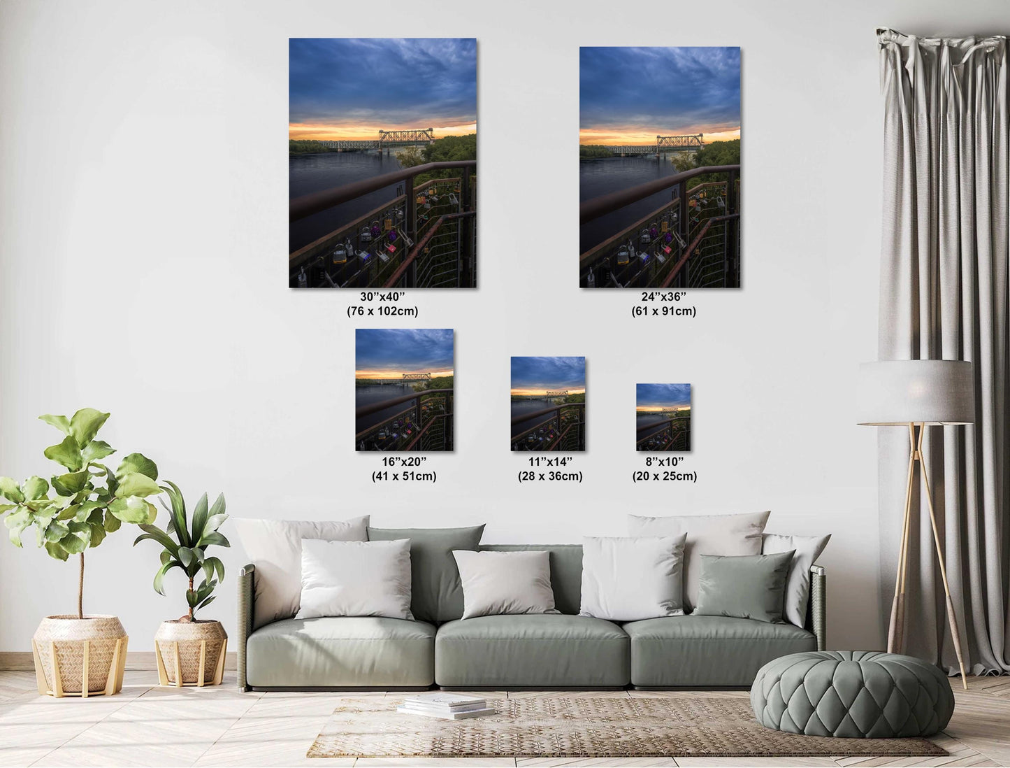 Kansas City Love Locks Bridge Missouri River Sunset Photography Wall Art