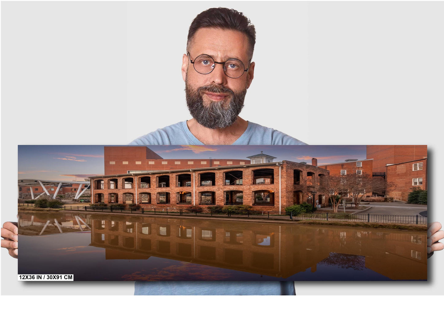 Old Town Greenville Riverfront: Wyche Pavilion and Flowing Reedy River Greenville, South Carolina Wall Art Print Aluminum/Metal/Canvas