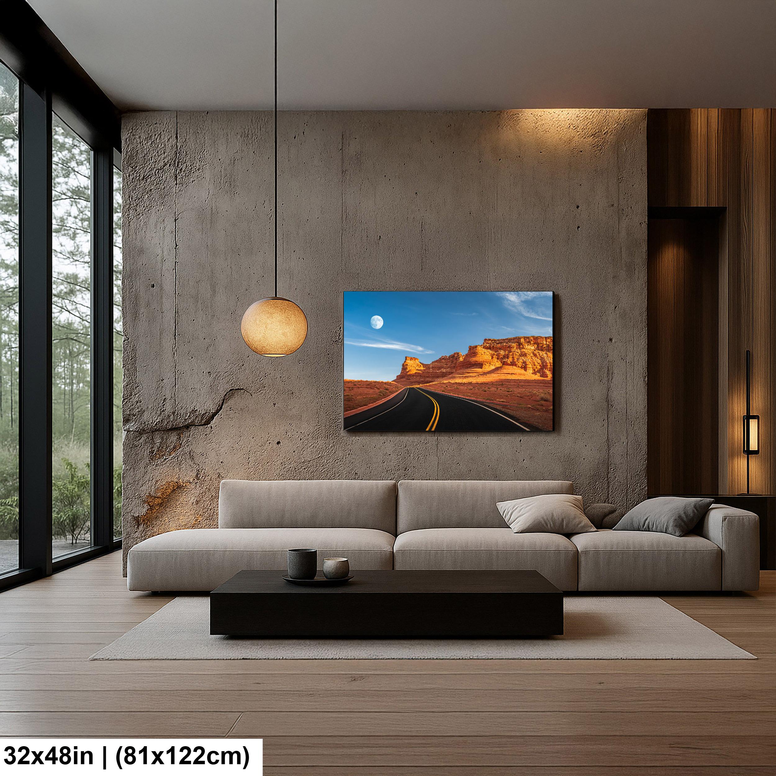 Moonrise Over Red Cliffs Highway Page Arizona Photography Print, Desert Landscape Wall Art, Southwest Road Decor