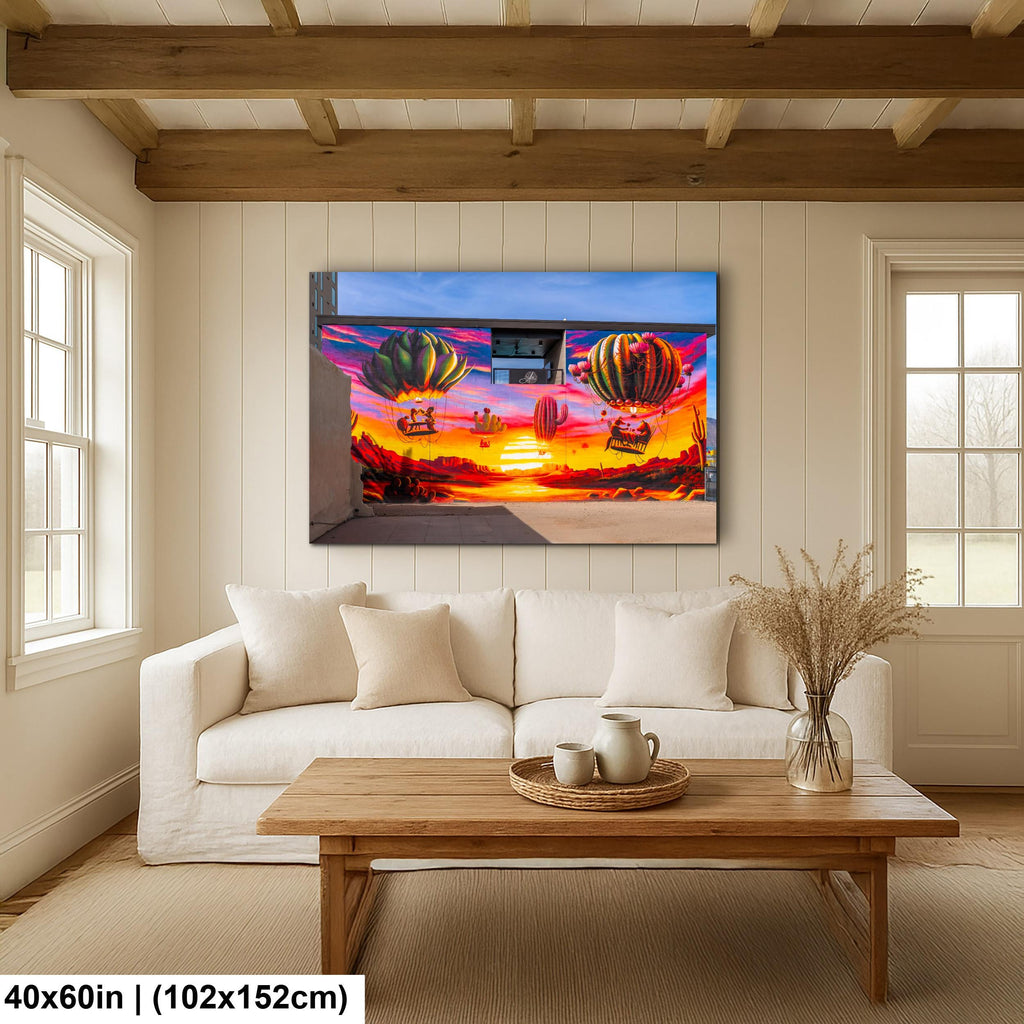 Tucson Mural - Surreal Desert Mural With Floating Cactus Balloons, Photography Print Wall Art