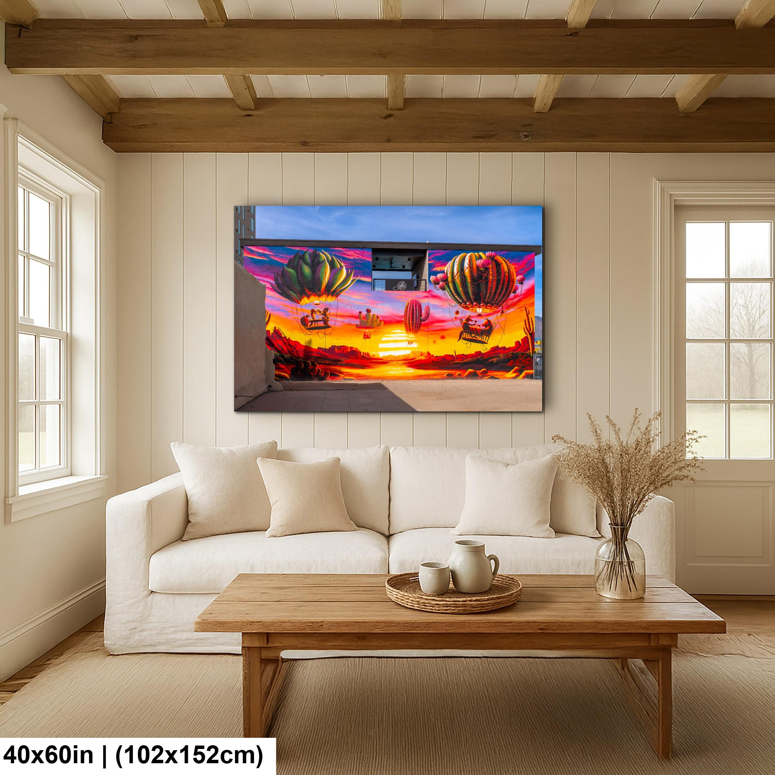 Tucson Mural - Surreal Desert Mural With Floating Cactus Balloons, Photography Print Wall Art