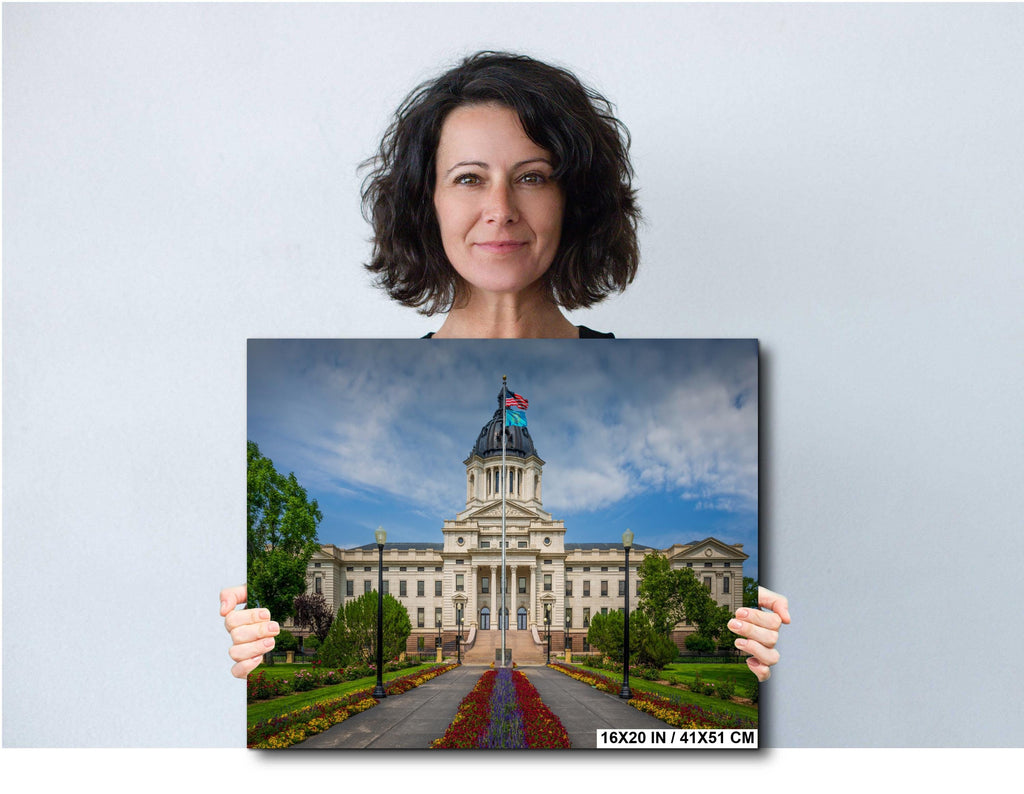 South Dakota Capitol Building Pierre SD, Flower Garden Flags Photography Wall Art