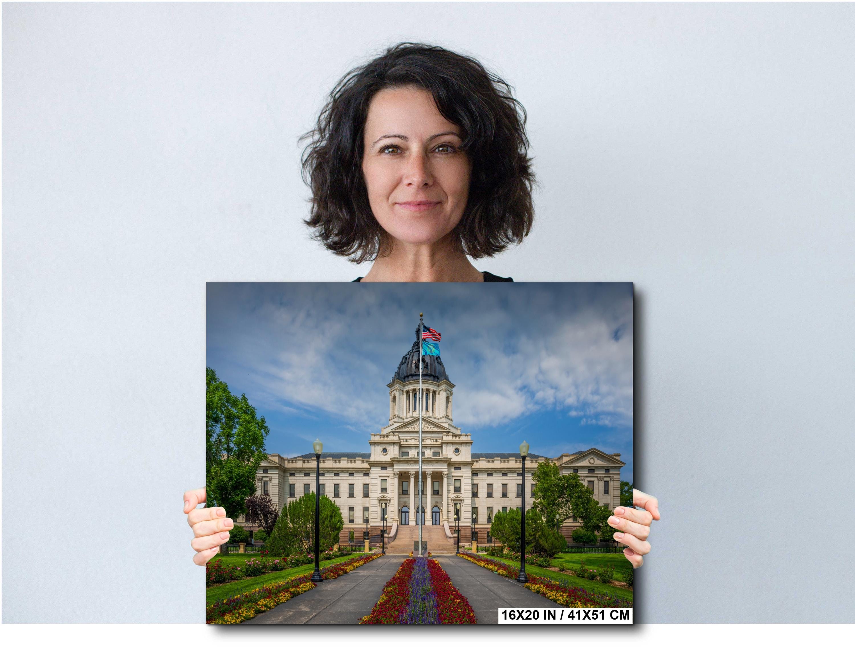 South Dakota Capitol Building Pierre SD, Flower Garden Flags Photography Wall Art