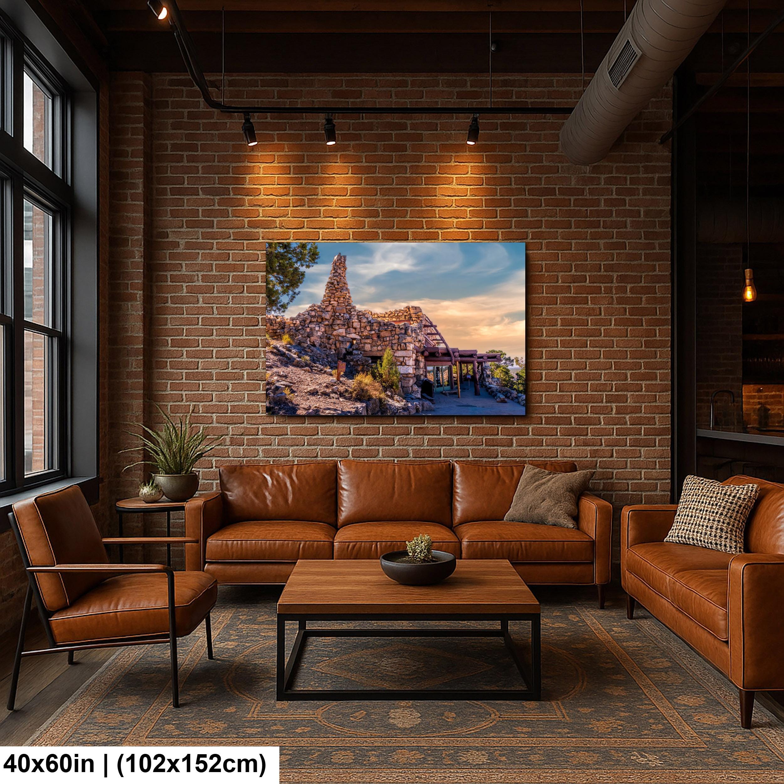 Desert View Watchtower Stone Building at Sunset - Grand Canyon National Park Arizona Photography Print