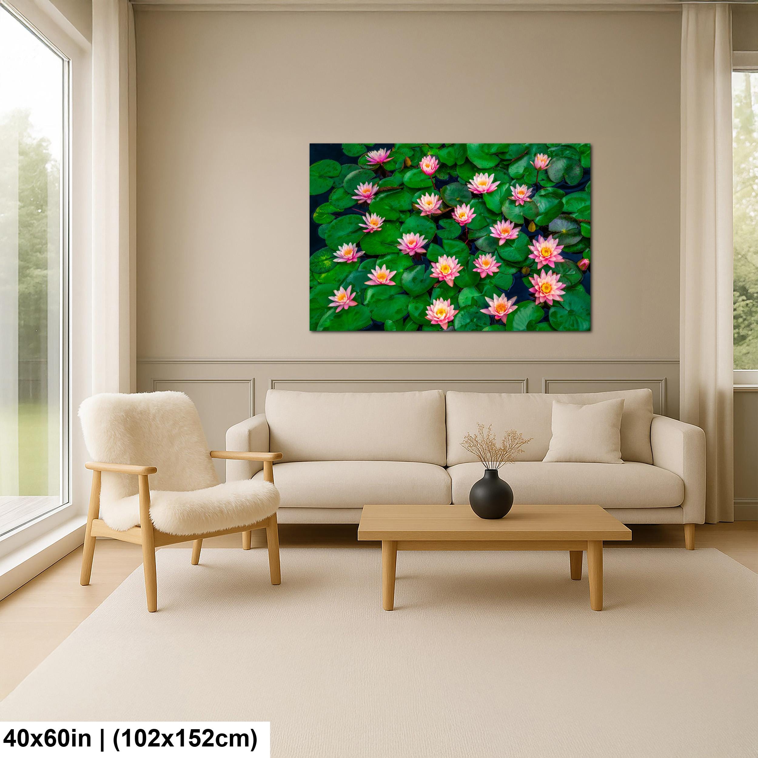 Pink Water Lilies: Botanical Flower Garden Pond Photography Wall Art Print