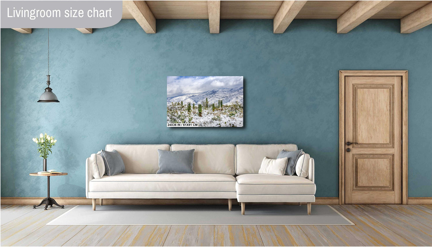 Saguaro Desert Wall Art - Winter Cactus Art Print | Snowy Desert Landscape Decor