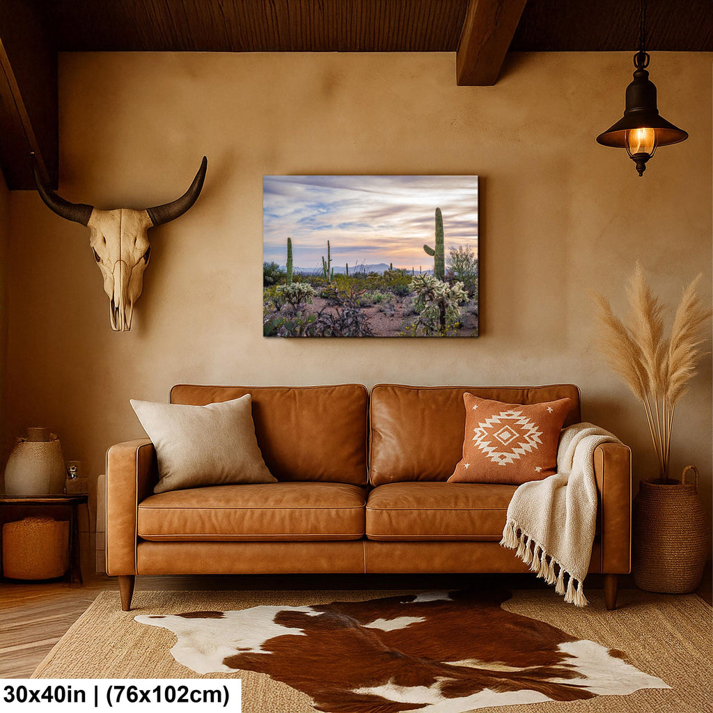 Pastel Desert Sunset with Saguaros and Cholla Tucson Arizona Photography Print