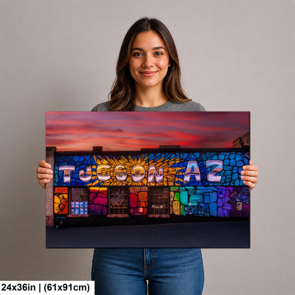 Tucson Mural - Colorful Sunset Street Art with Mosaic Pattern, Arizona Photography Print