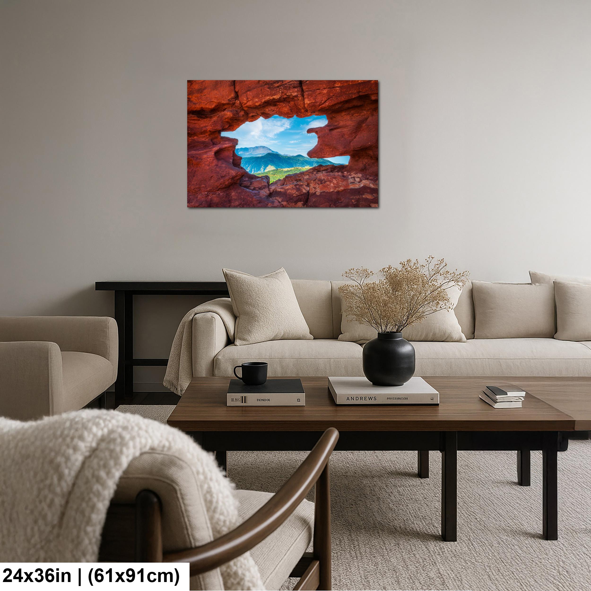 Garden of the Gods Window Colorado Springs Colorado Photography Print, Red Rock Arch, Pikes Peak Mountain Landscape Wall Art