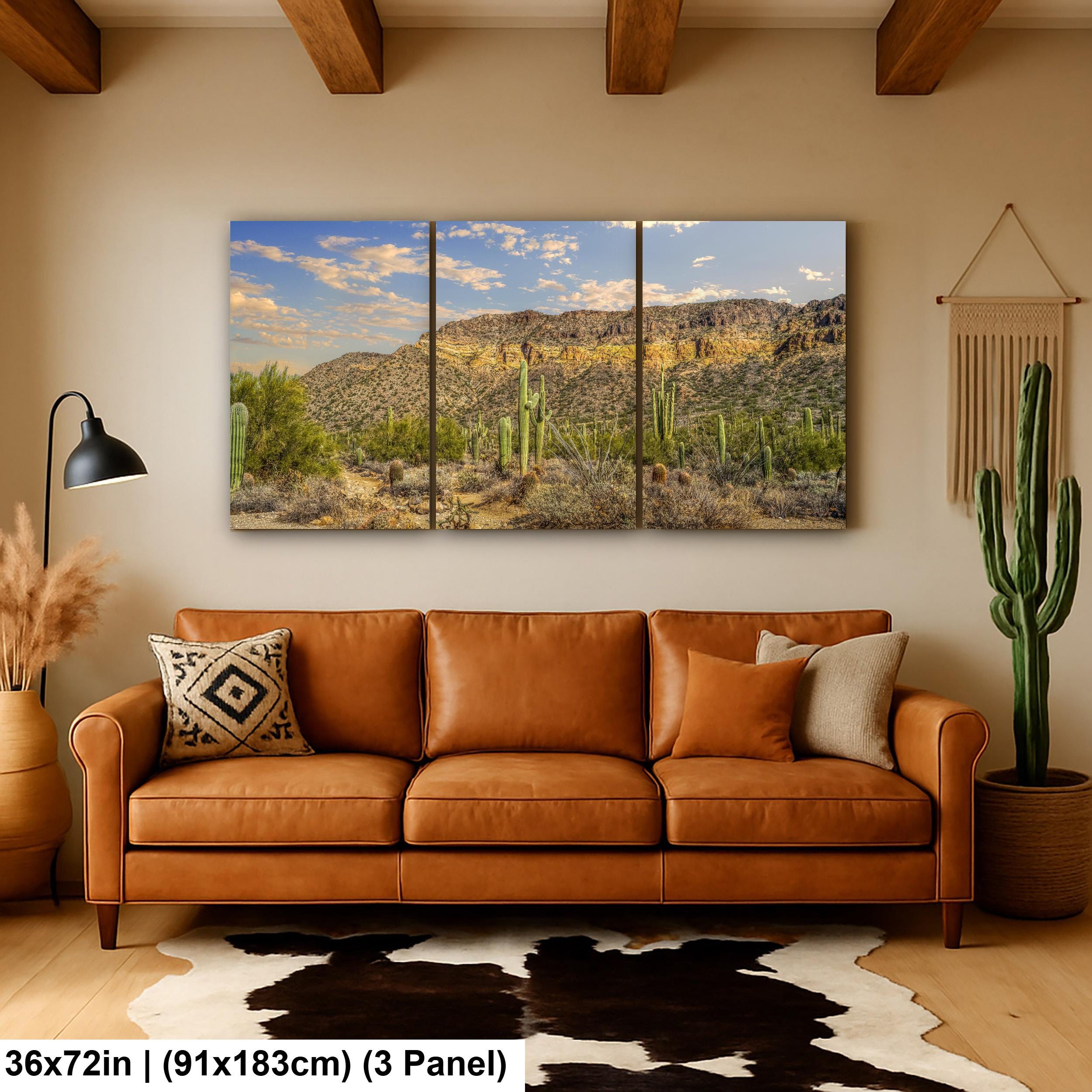Sonoran Desert Saguaros and Mountain Ridge Arizona Photography Print, Southwest Wall Art