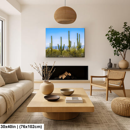 Panoramic Saguaro Desert Landscape, Tucson Arizona Photography Print, Southwest Wall Art, Cactus Decor, Desert Mountain View