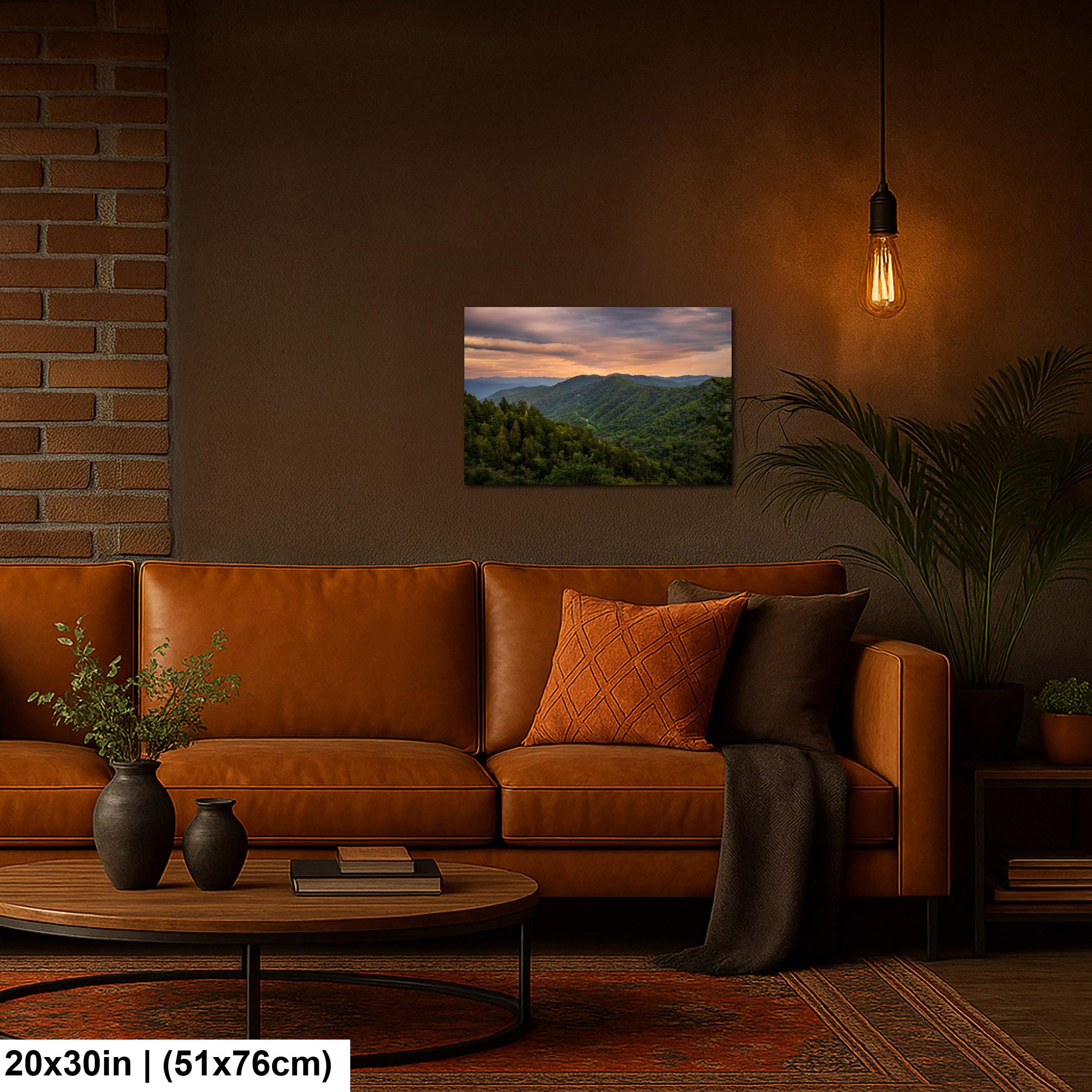 Great Smoky Mountains Golden Sunset Photography Print, Tennessee North Carolina Border, Layered Blue Ridge Wall Art