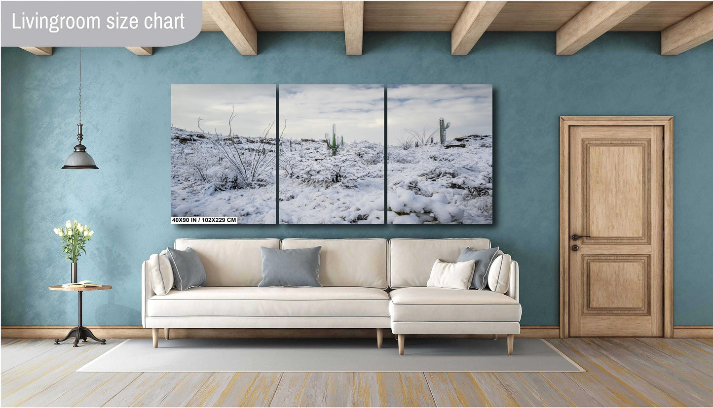 Saguaro Desert Wall Art – Winter Cactus Print | Rare Snowfall Photography Tucson