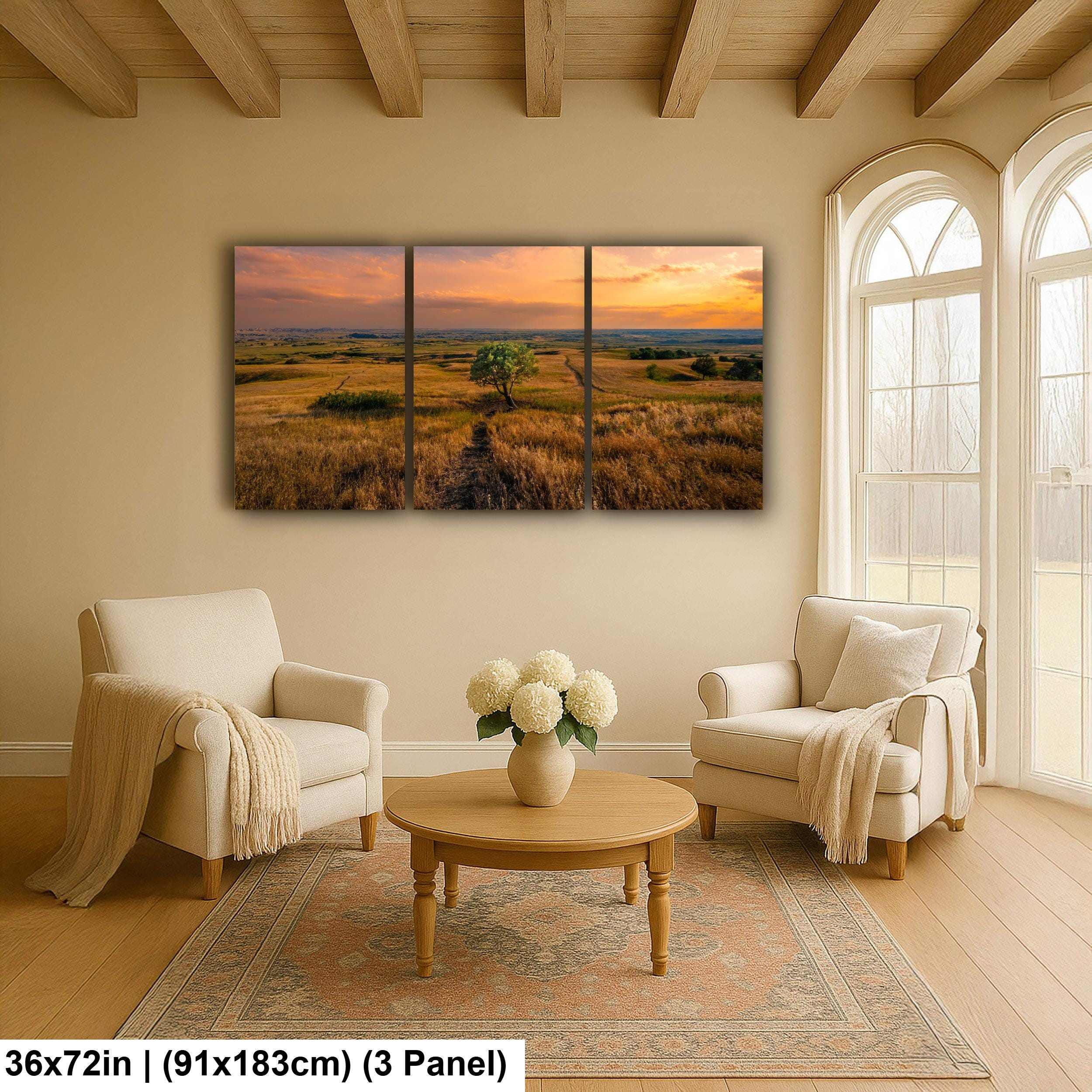 Golden Prairie Tree Badlands National Park South Dakota Photography Print, Western Landscape Wall Art, Sunset Home Decor