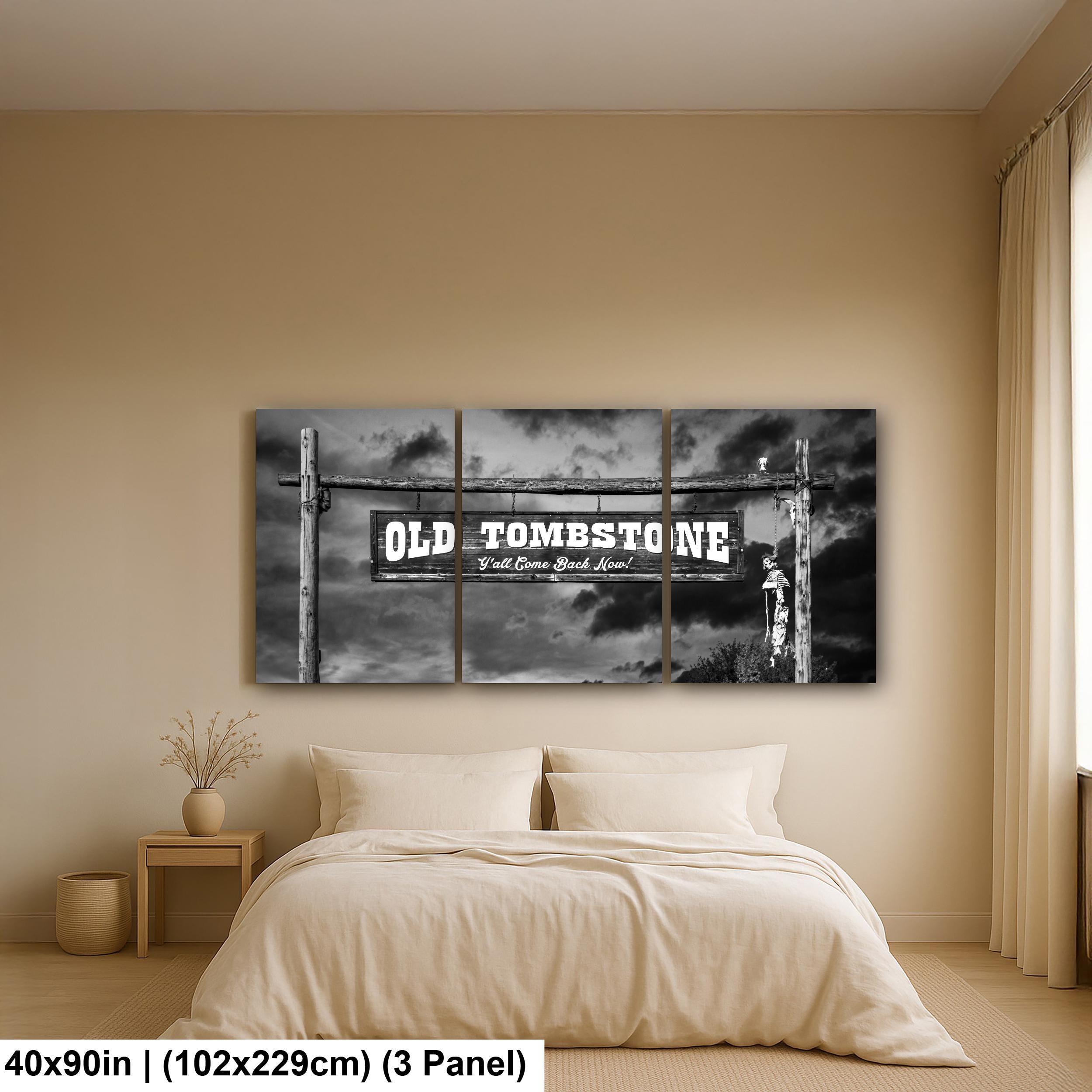 Old Tombstone Sign Photography Print Wall Art Black and White, Wild West Entrance Landmark Arizona