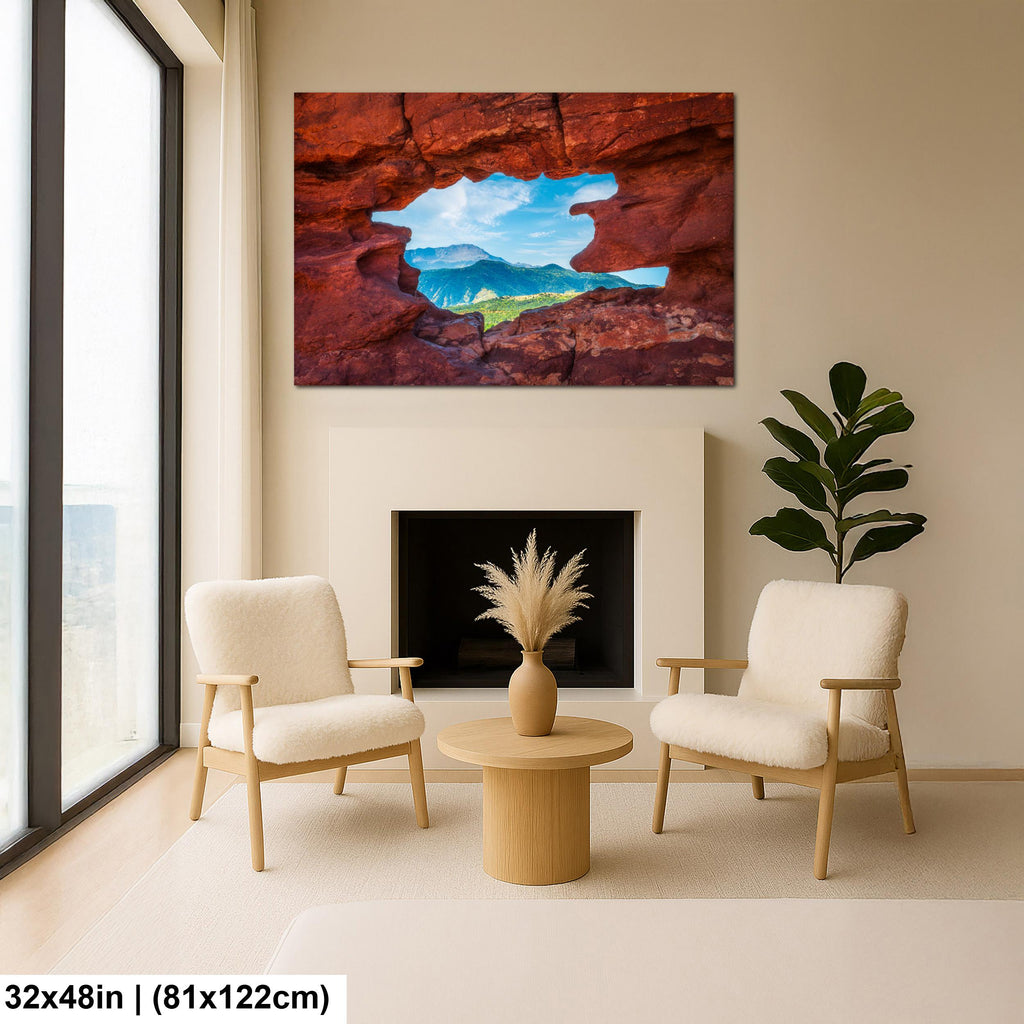 Garden of the Gods Window Colorado Springs Colorado Photography Print, Red Rock Arch, Pikes Peak Mountain Landscape Wall Art