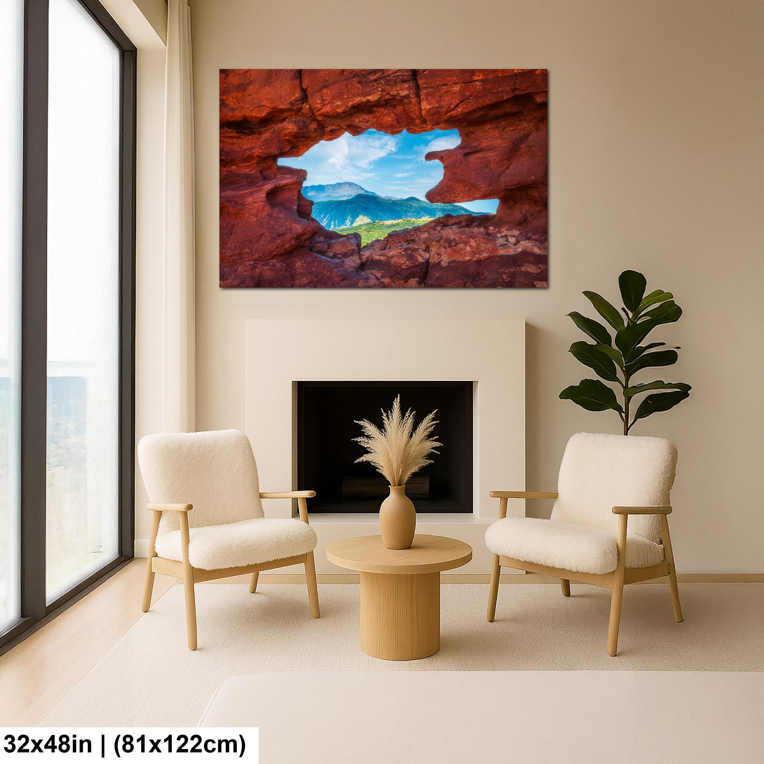 Garden of the Gods Window Colorado Springs Colorado Photography Print, Red Rock Arch, Pikes Peak Mountain Landscape Wall Art