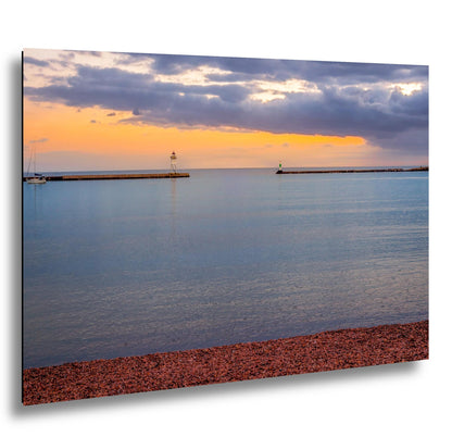 Grand Marais Harbor Lighthouse at Sunset Photography Print, Minnesota North Shore, Lake Superior Wall Art
