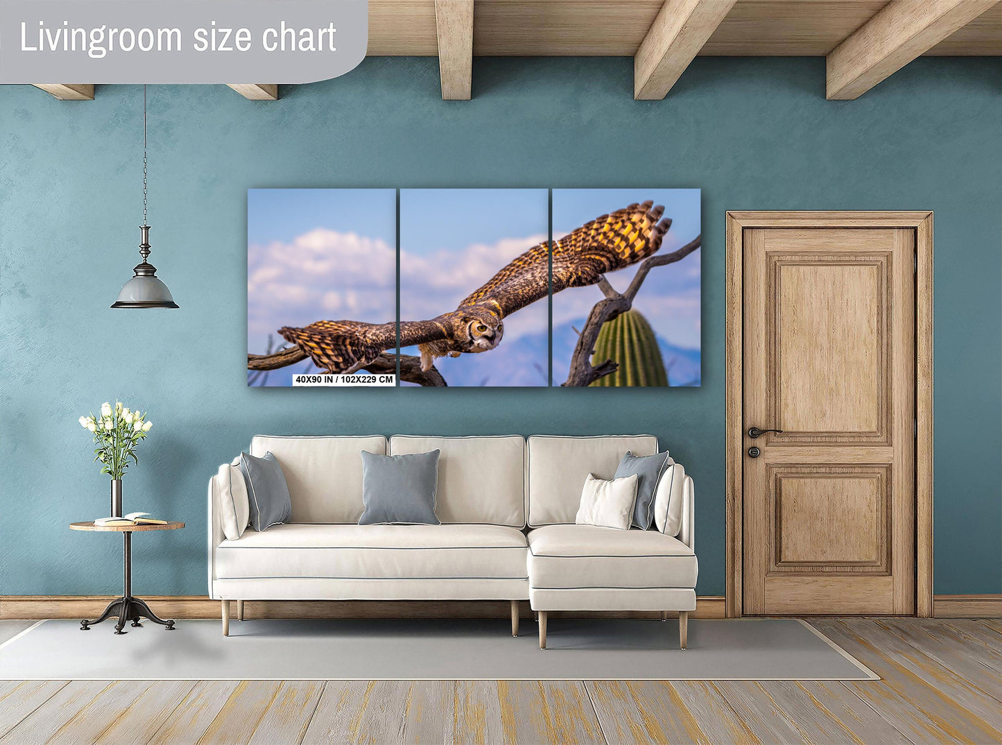 Great Horned Owl Arizona Desert Landscape Saguaro Cactus Wildlife Bird Photography Print Canvas Metal Acrylic Wall Art