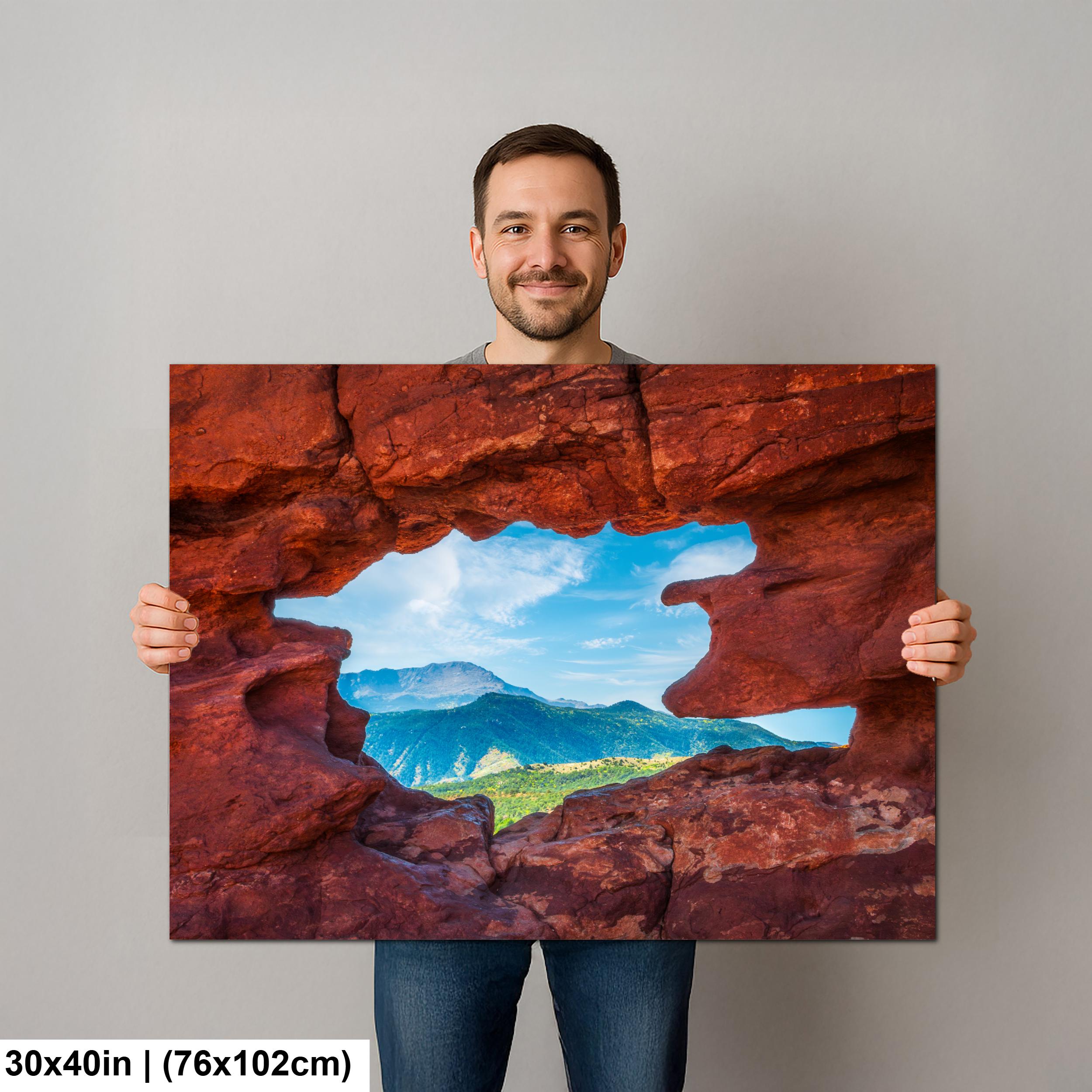 Garden of the Gods Window Colorado Springs Colorado Photography Print, Red Rock Arch, Pikes Peak Mountain Landscape Wall Art