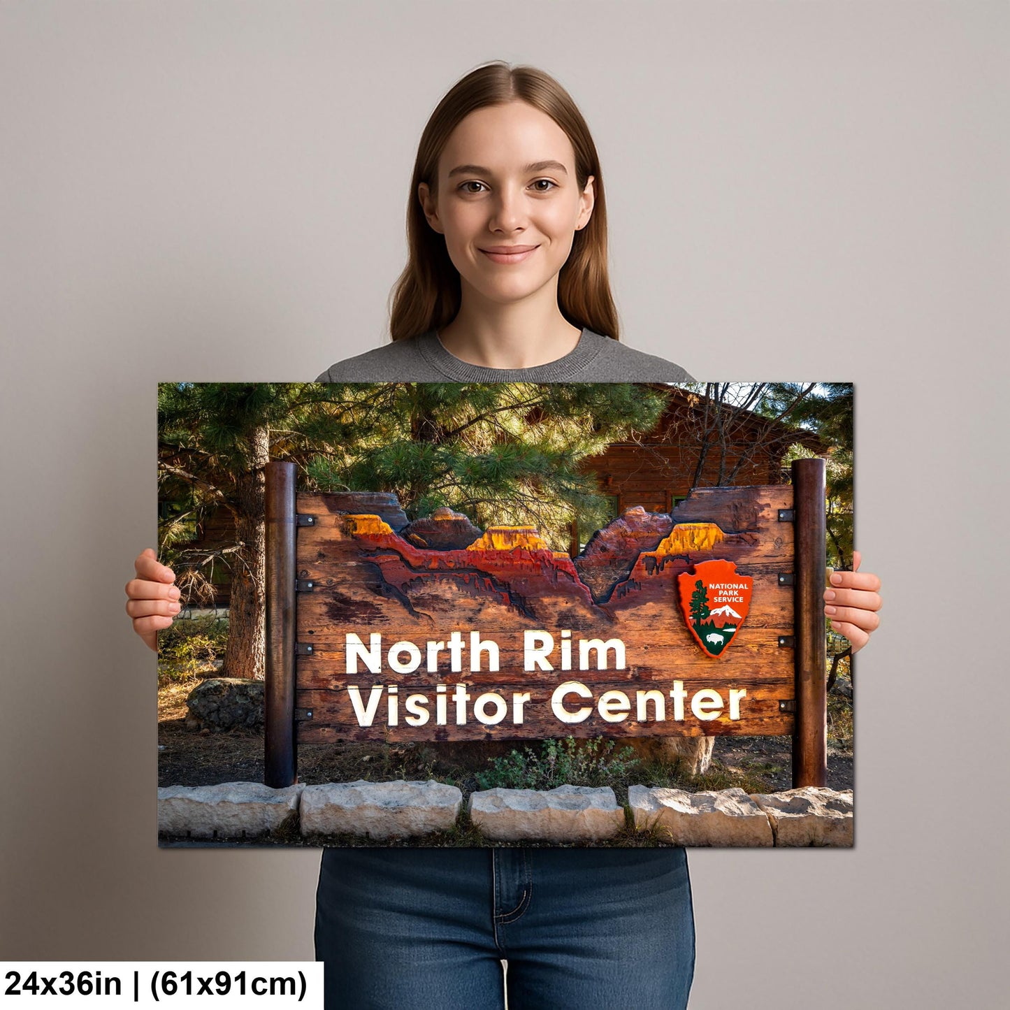 North Rim Visitor Center Sign, Grand Canyon National Park Arizona, Photography Print Wall Art