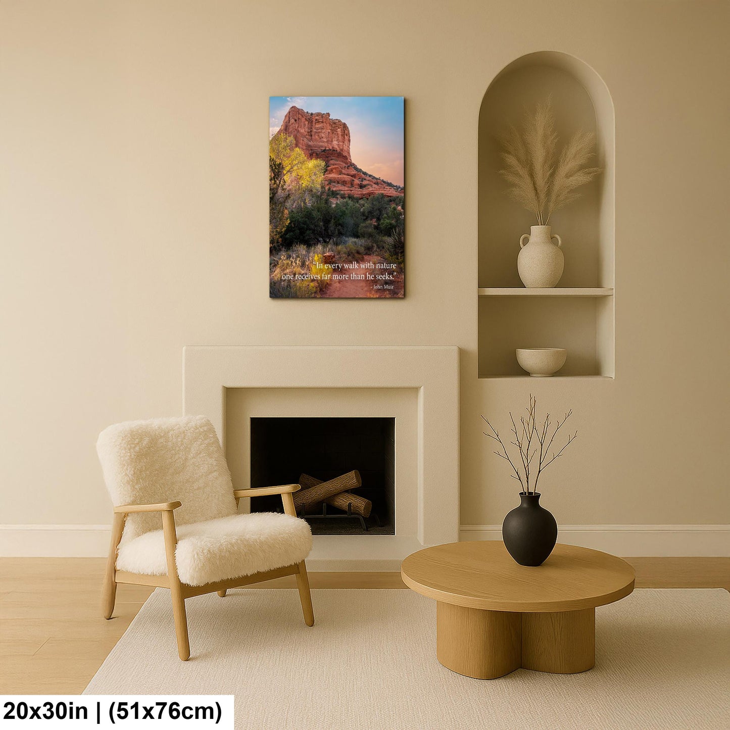 John Muir Inspirational Quote Wall Art for Calm and Reflection, Red Rock Nature Photography Print for Home or Office Decor