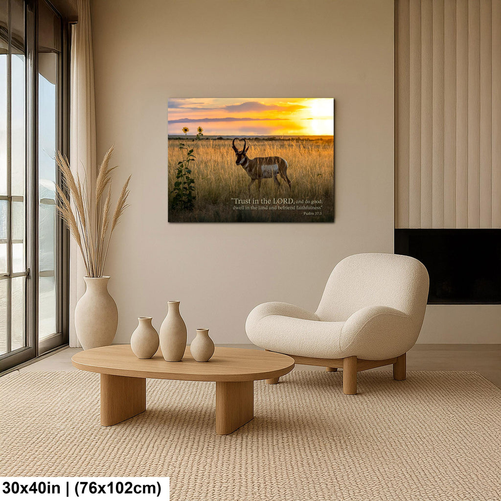 Christian Wall Art – Psalm 37:3 Inspirational Verse & Utah Sunset Landscape Print