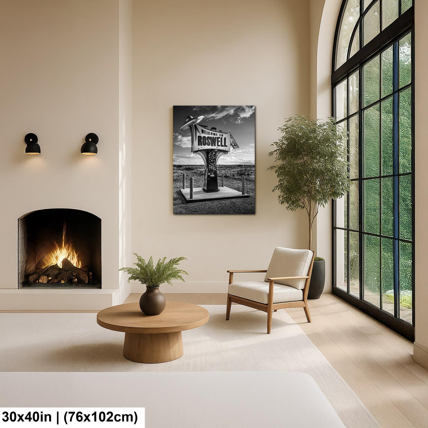 Black and White Roswell New Mexico Welcome Sign Wall Art Print UFO Alien Souvenir