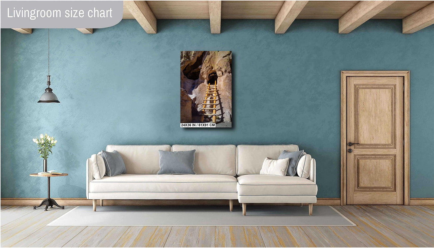 Steps to Ancient Homes: Wooden Ladders in Bandelier National Monument Los Alamos New Mexico Print Wall Art Aluminum/Acrylic/Metal/Canvas