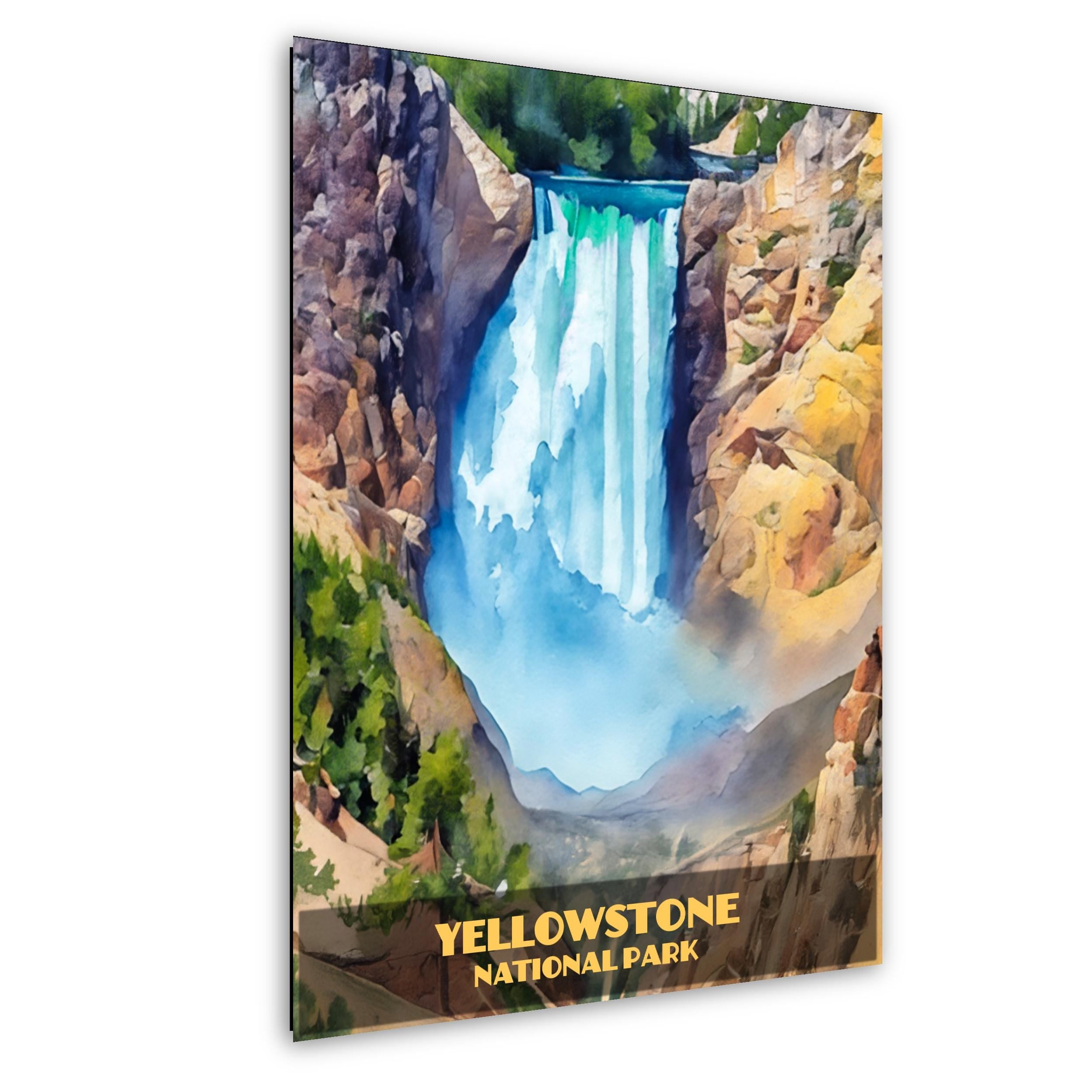 Yellowstone Lower Falls: Wyoming National Park Watercolor Style Photography Wall Art