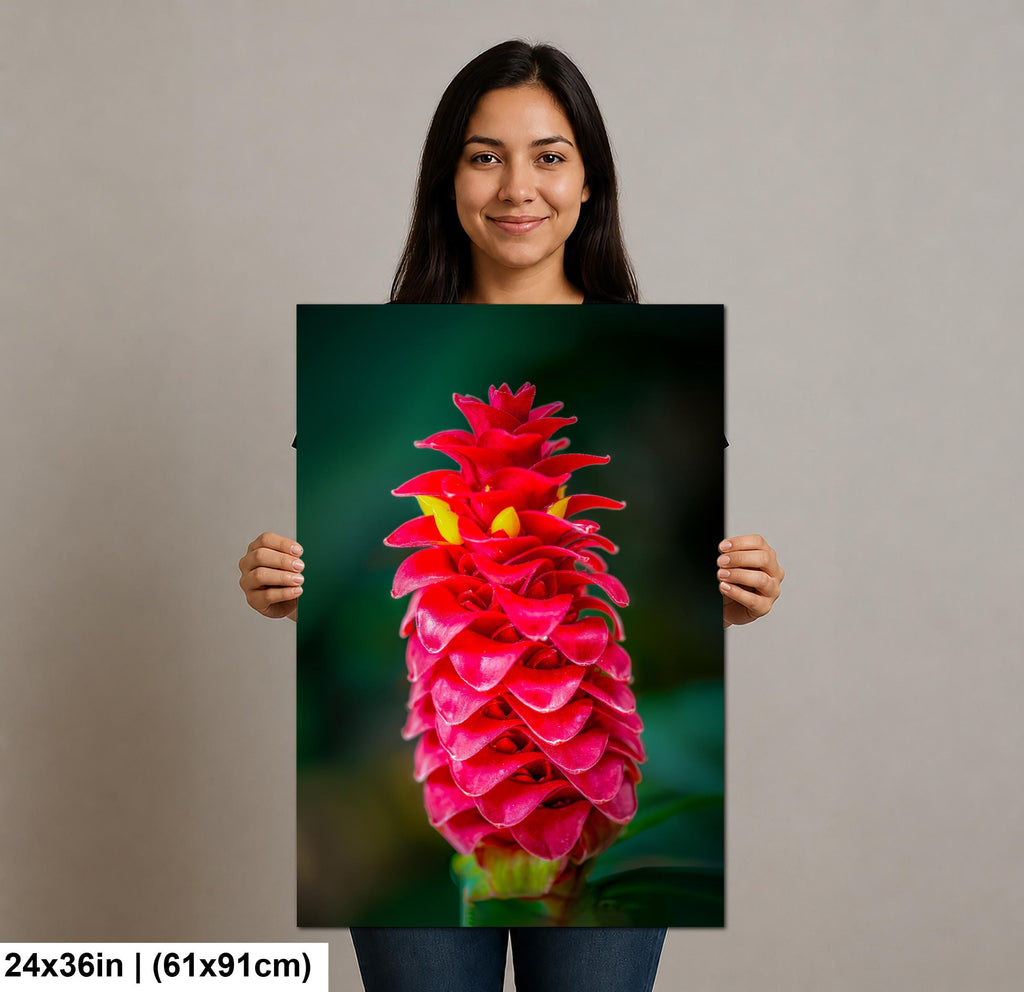 Crimson Spiral: Spiral Ginger Tropical Flower Botanical Photo Wall Art