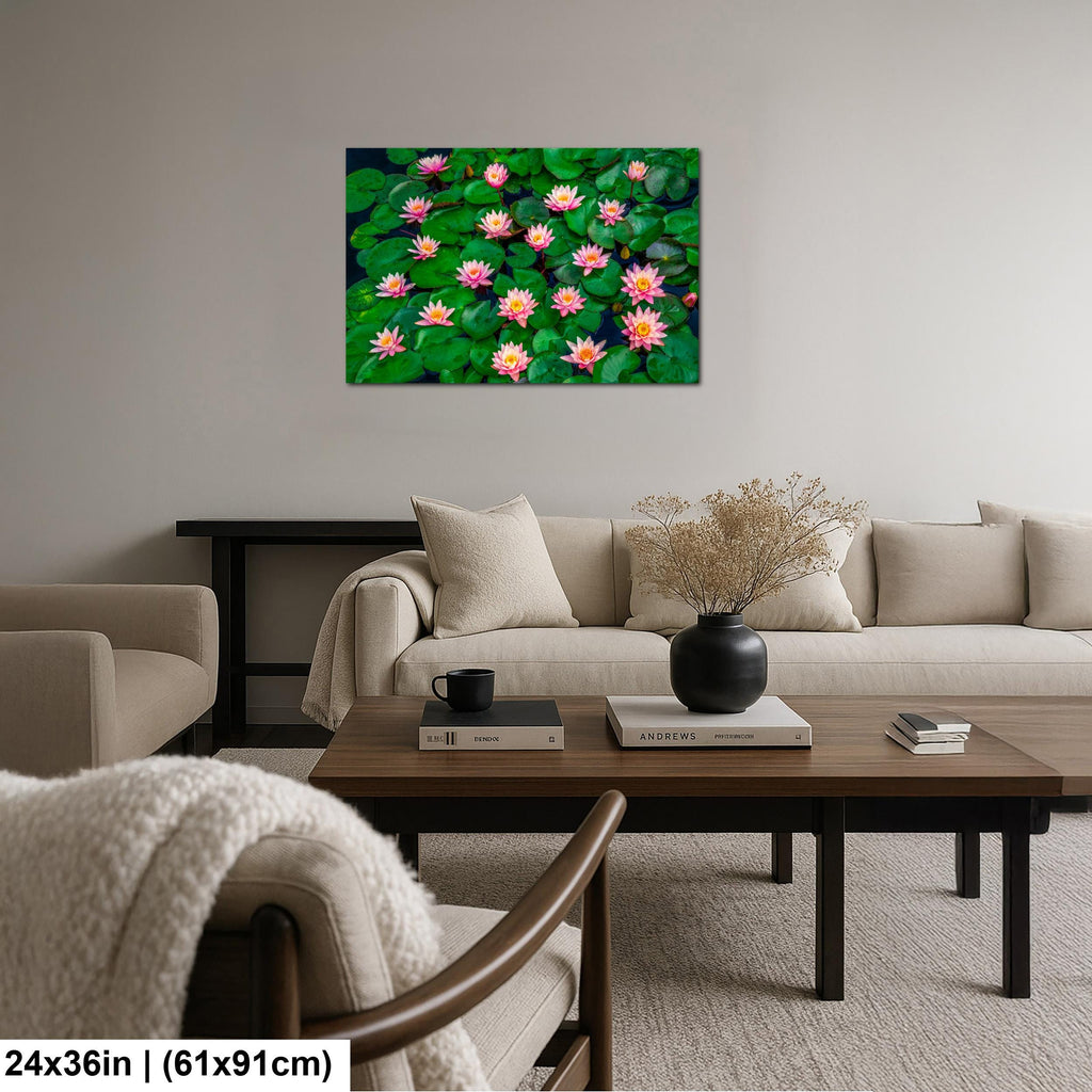 Pink Water Lilies: Botanical Flower Garden Pond Photography Wall Art Print