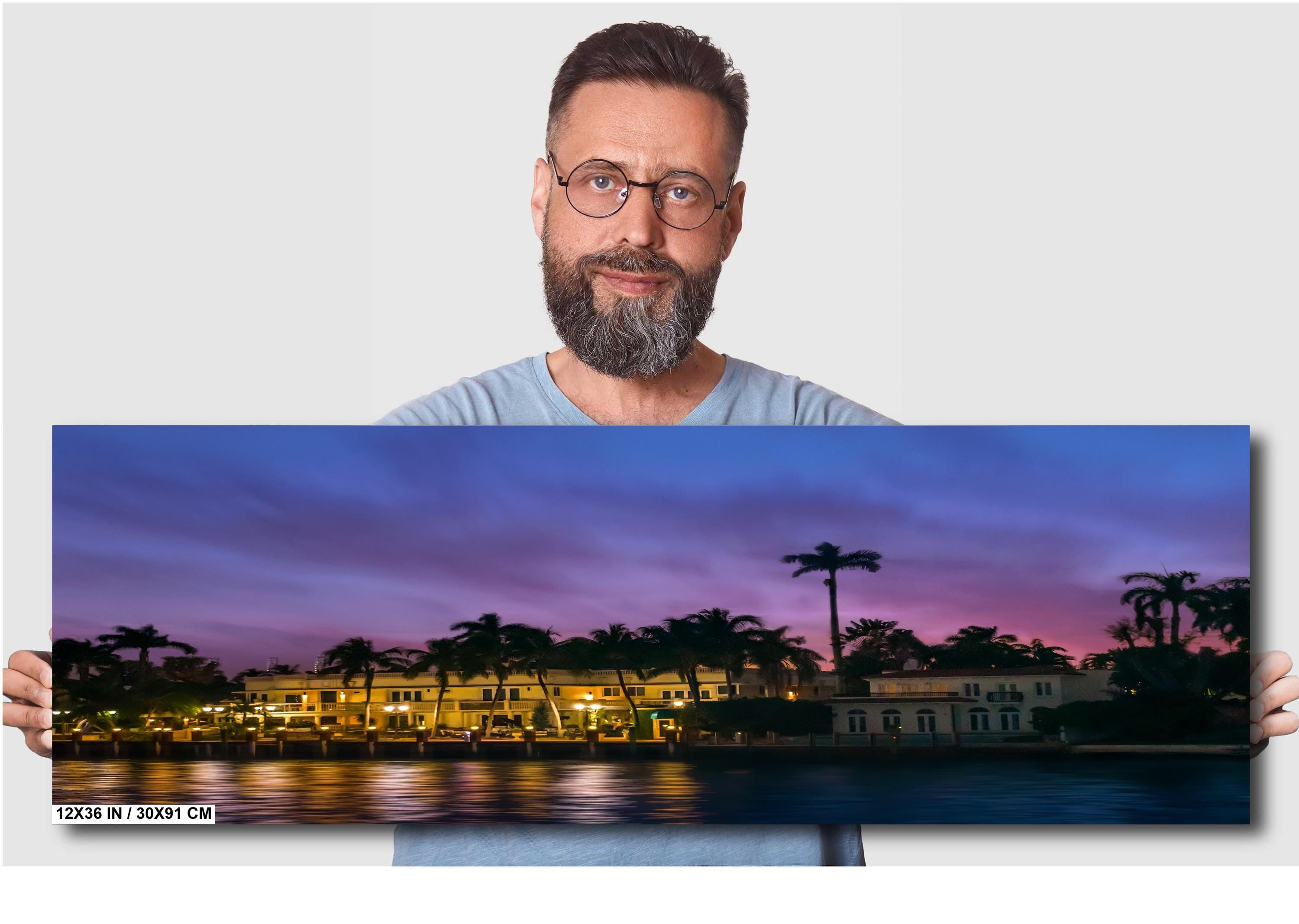 Miami Waterfront Mansion at Sunset: Biscayne Bay Florida Print Wall Art Beach Photography Aluminum/Acrylic/Metal/Canvas Hanging Decor