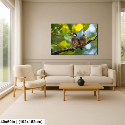 Pair of Java Sparrows on Branch, Wildlife Bird Lover Photography Wall Art