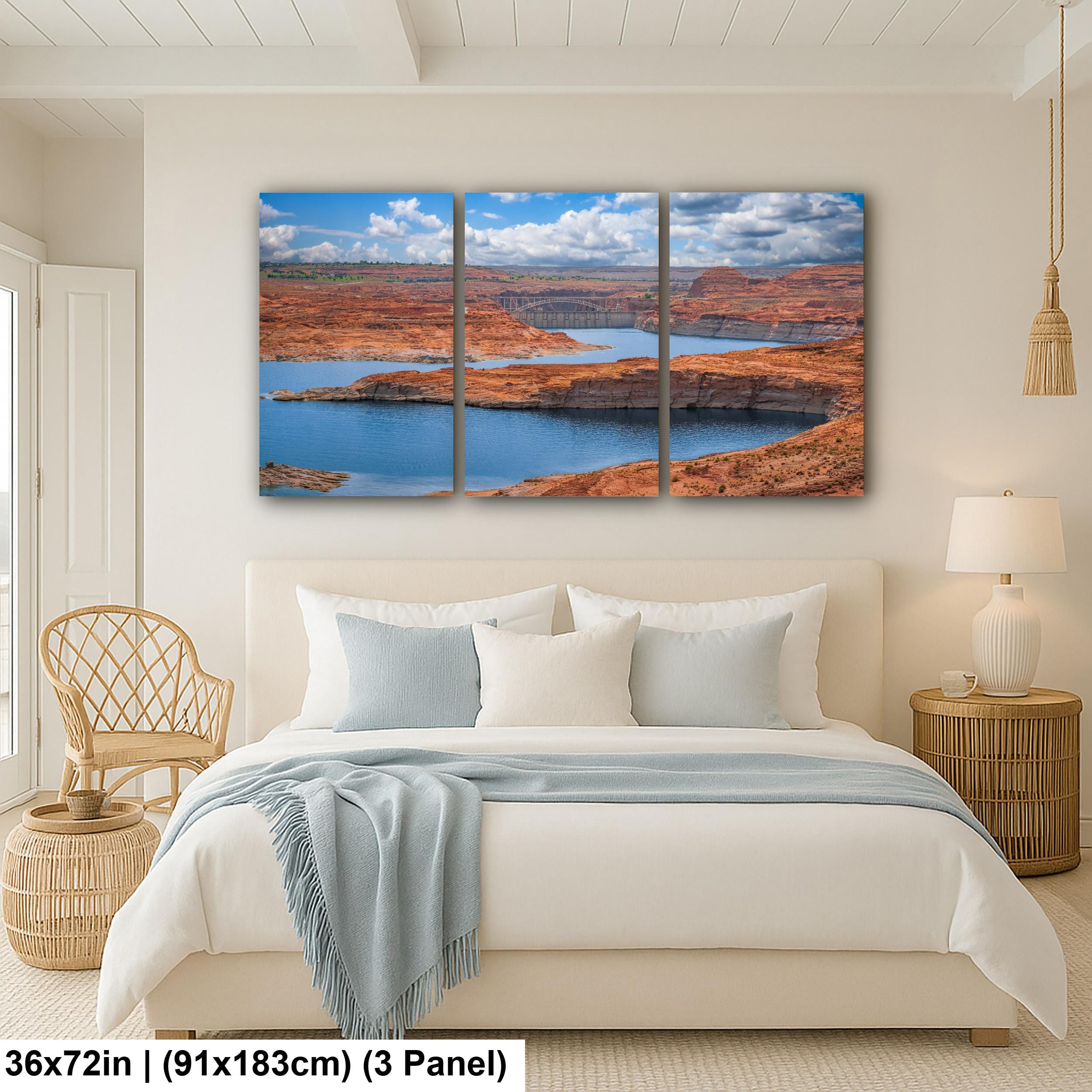 Glen Canyon Dam Over Lake Powell Photography Print, Page Arizona Wall Art, Southwest Landscape, Blue Water Red Rock Decor