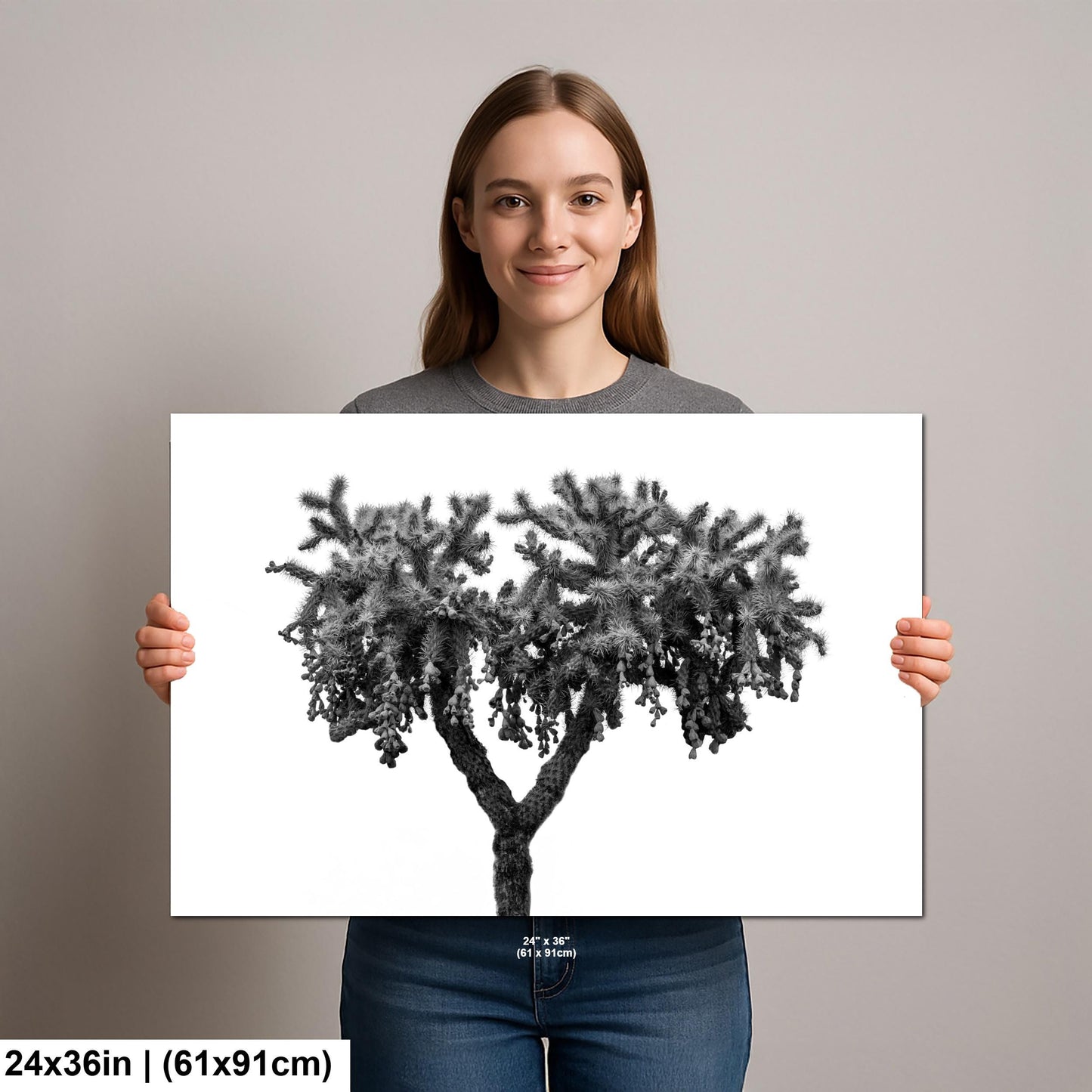 Black and White Cholla Cactus Print: Desert Minimalist Wall Decor