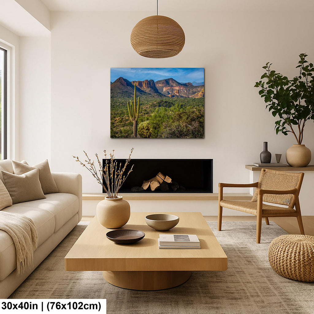 Lost Dutchman State Park Saguaro Overlooking Superstition Mountains Red Rock Cliffs - Apache Junction Arizona Photography Print