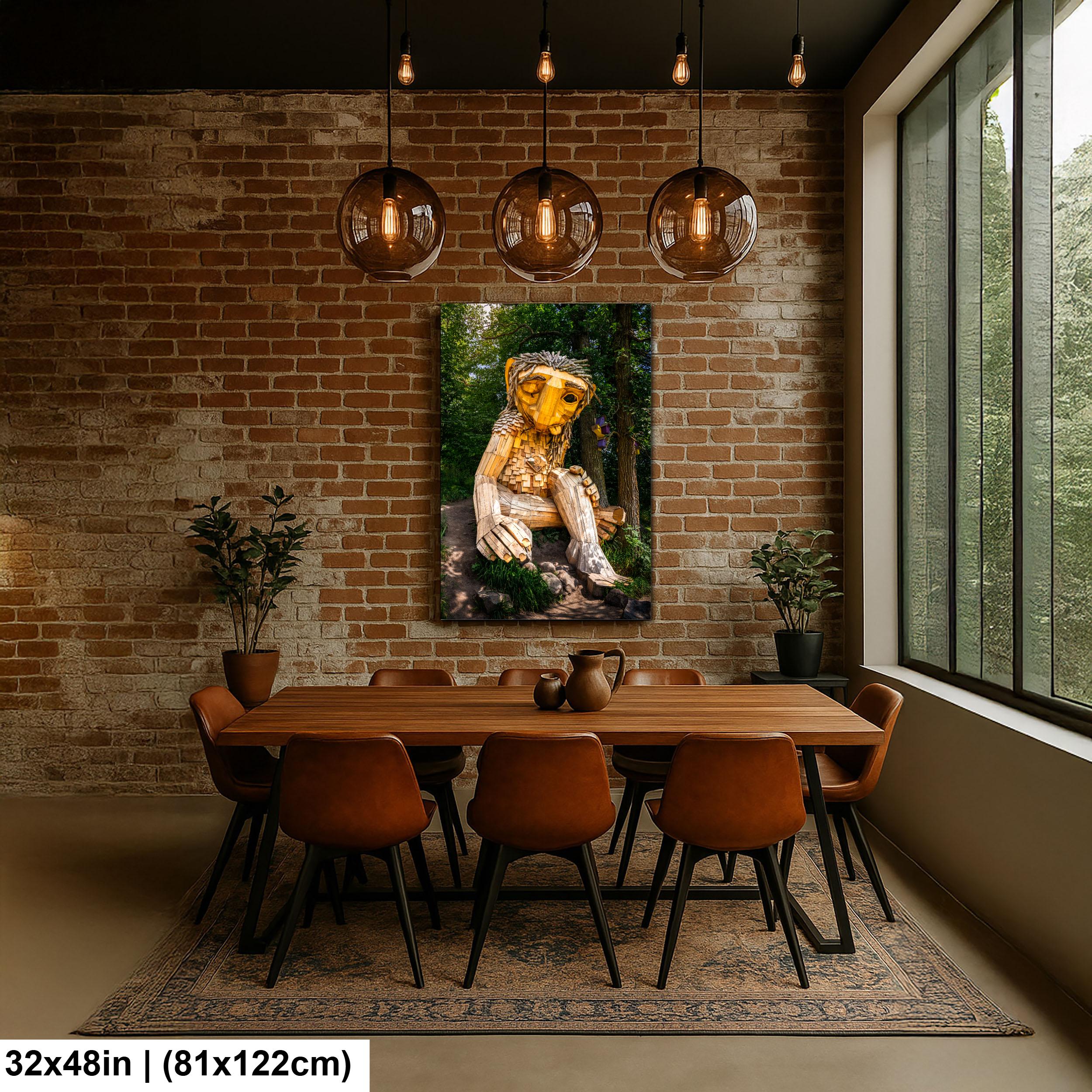 Whimsical Wooden Troll Sculpture in Detroit Lakes Minnesota Forest Print, Scandinavian Folk Art Photography