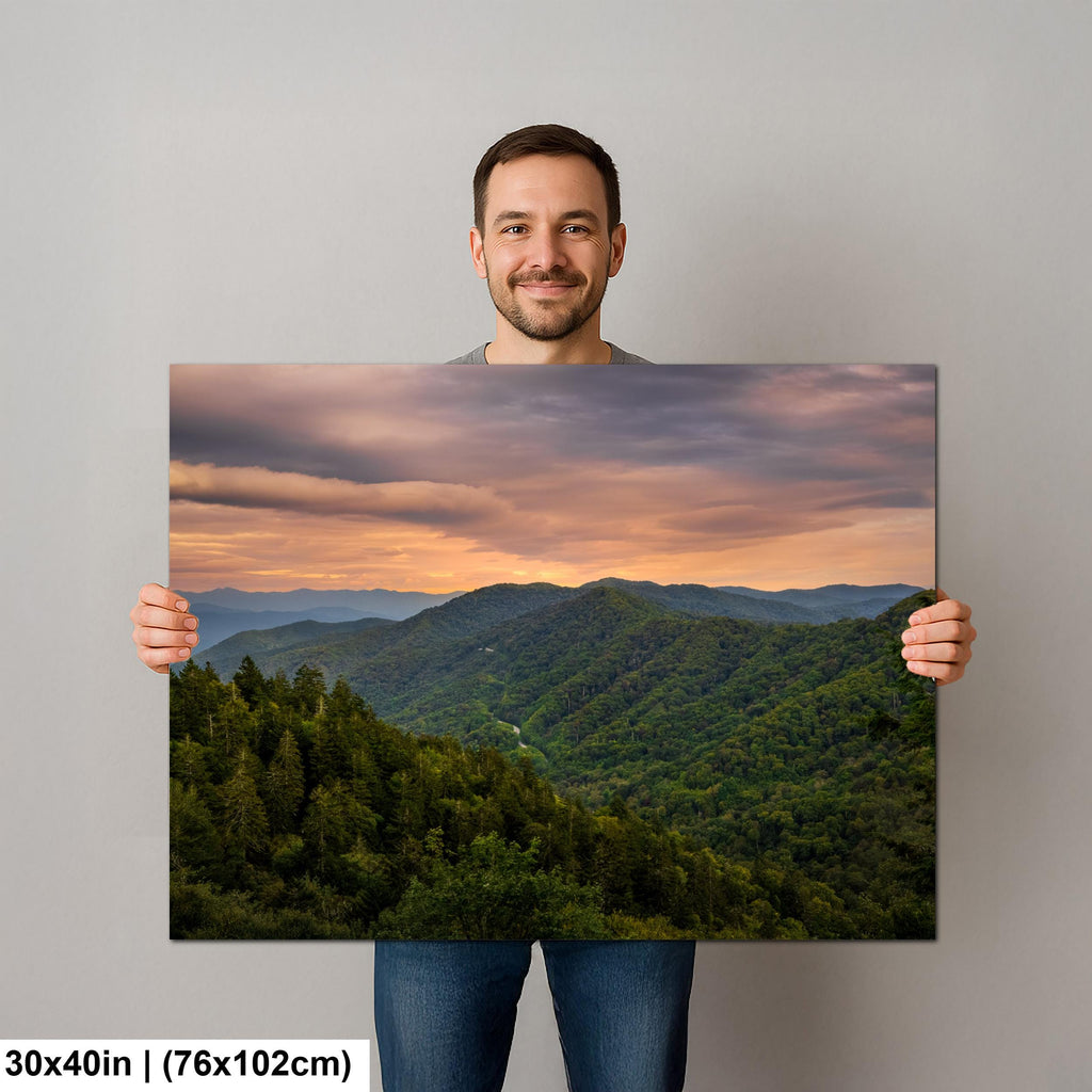 Great Smoky Mountains Golden Sunset Photography Print, Tennessee North Carolina Border, Layered Blue Ridge Wall Art