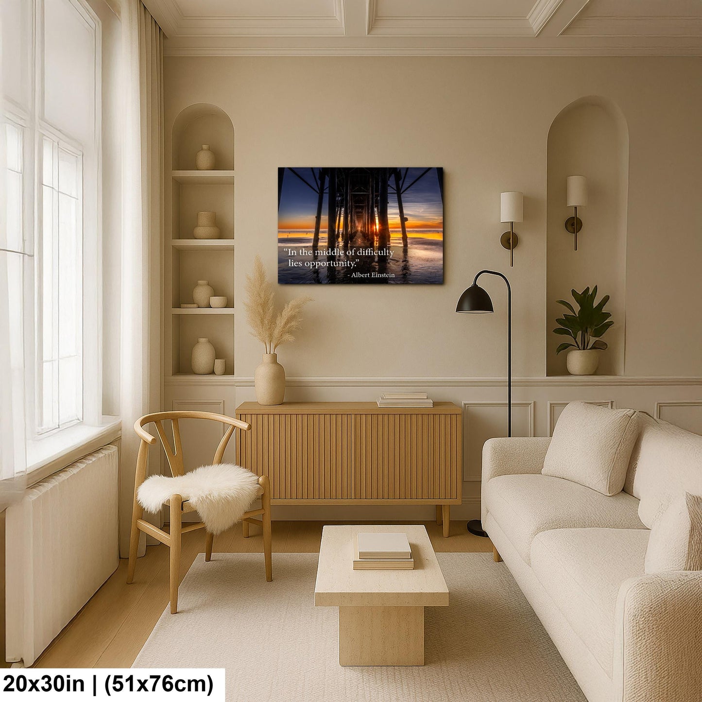 Albert Einstein Difficulty Opportunity Pier Sunset Motivational Photography Print