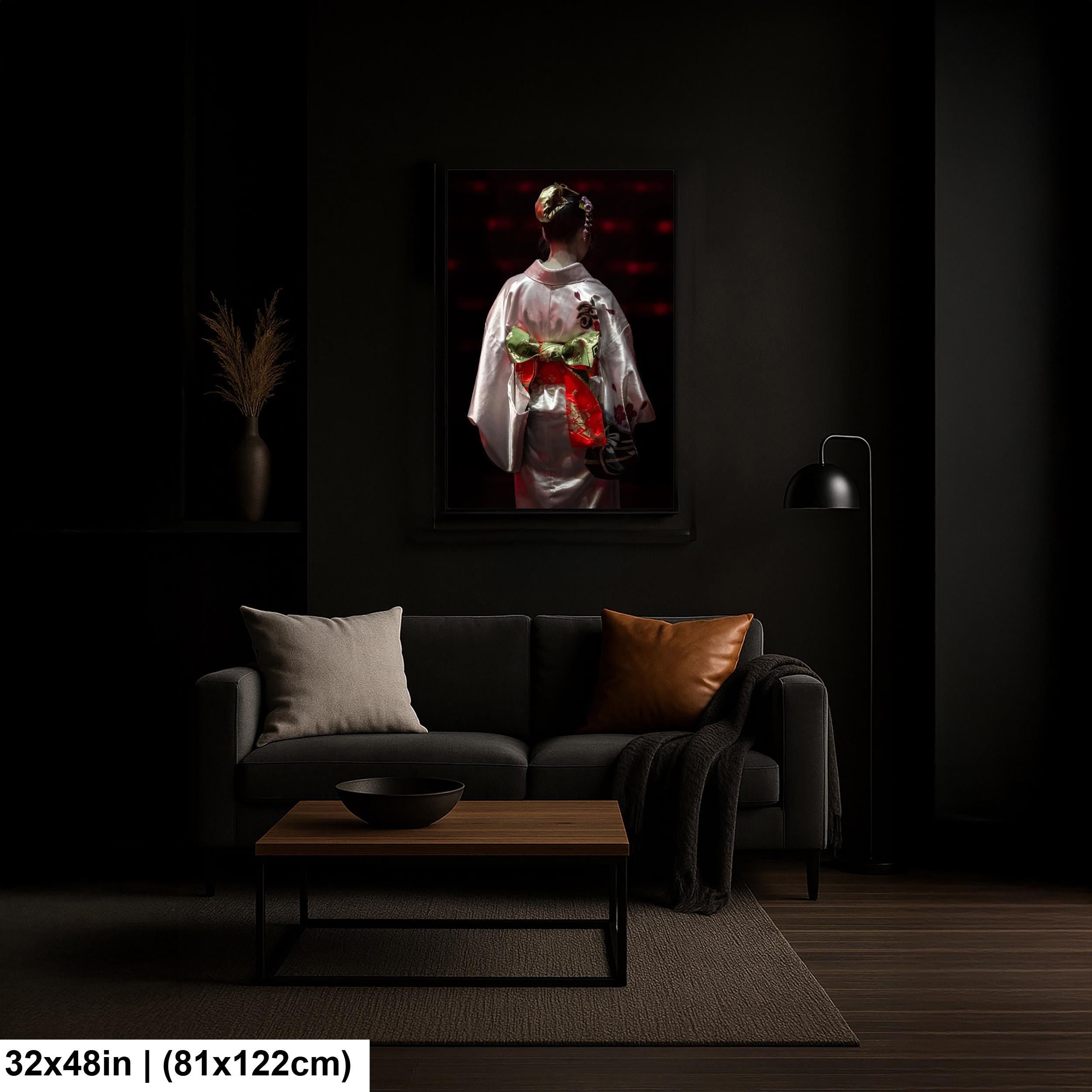 Kimono Wall Art – Japanese Dance Art Print Featuring Traditional Silk Kimono & Flower Obi