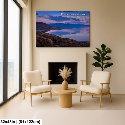 John 14:27 Peace I Leave with You, Sunset Lake Photography Print, Christian Scripture Bible Verse Wall Decor for Home or Office
