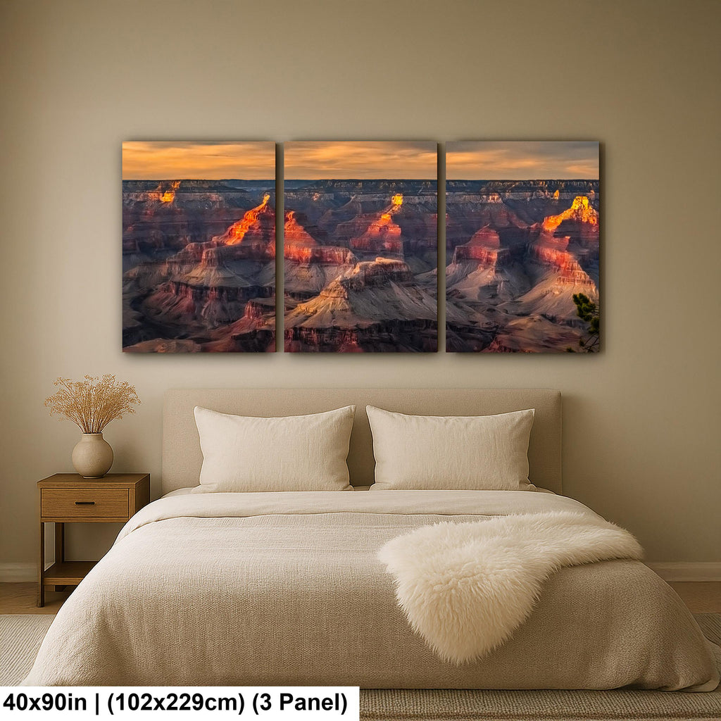 Grand Canyon Glowing Buttes, Arizona Sunset Canyon Wall Art, Dramatic Desert Landscape Photography Print