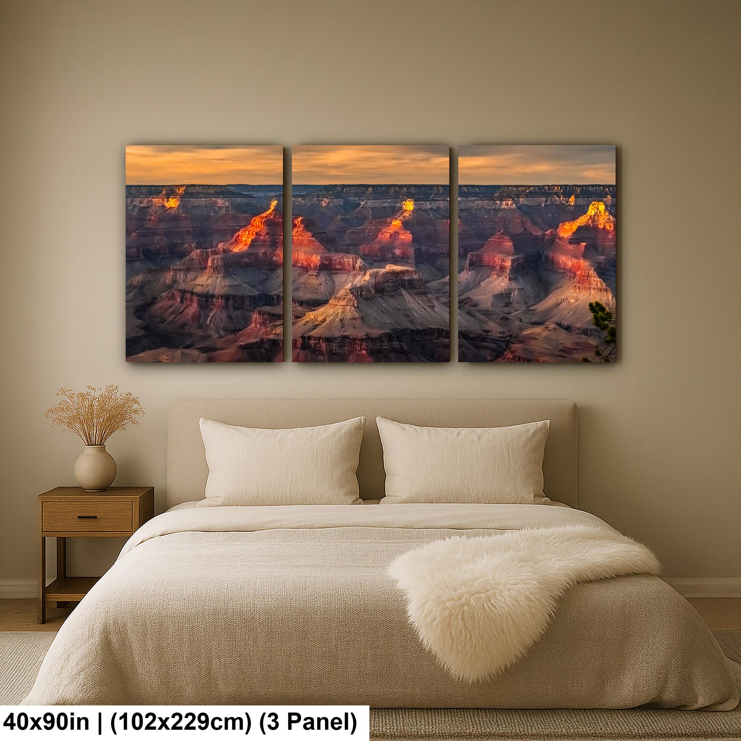 Grand Canyon Glowing Buttes, Arizona Sunset Canyon Wall Art, Dramatic Desert Landscape Photography Print