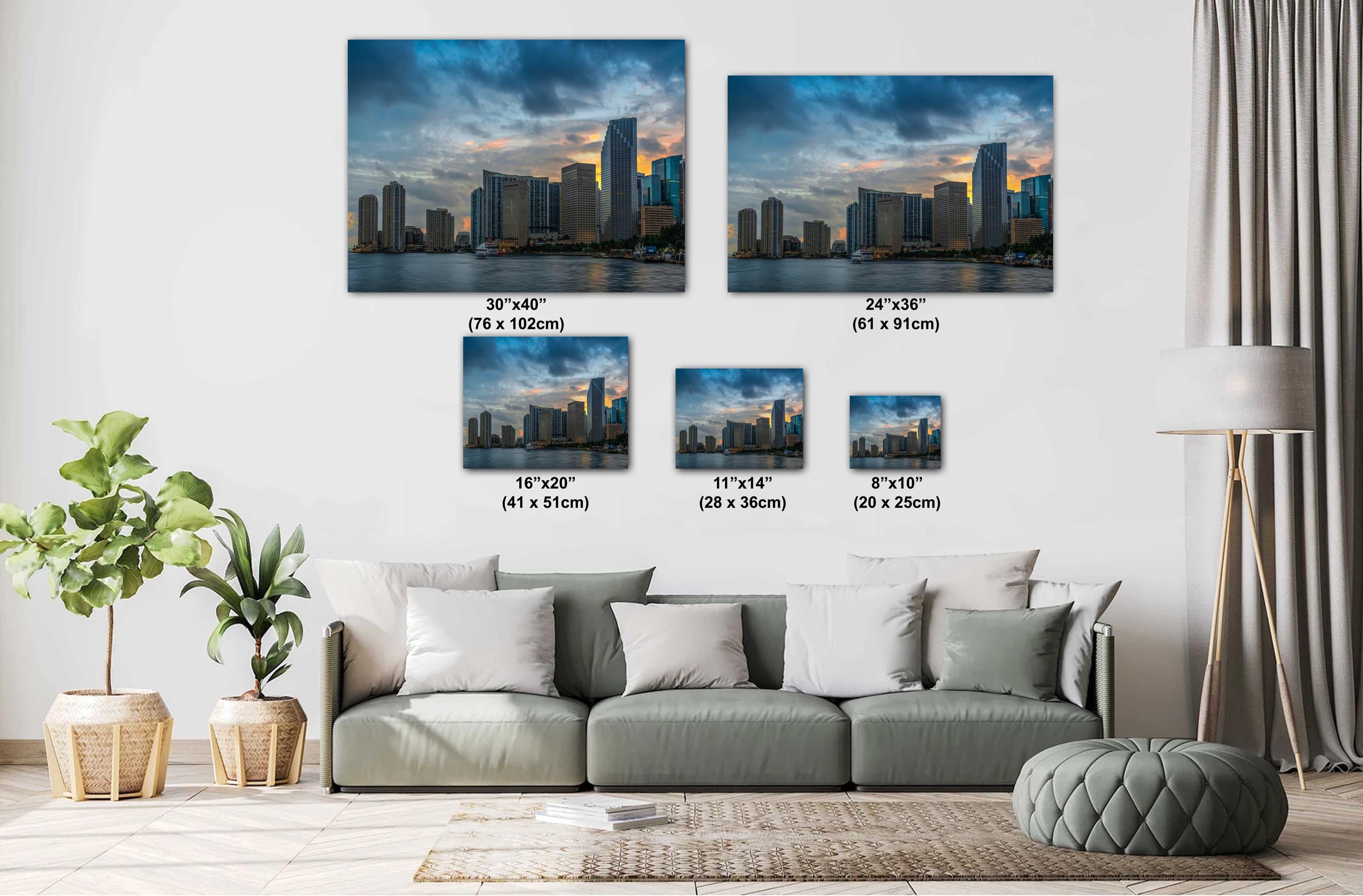 Miami Beach Condos Sunset Glow: Florida Cityscape Print Wall Art Skyscraper Seaside Architecture Photography Aluminum/Acrylic/Metal/Canvas