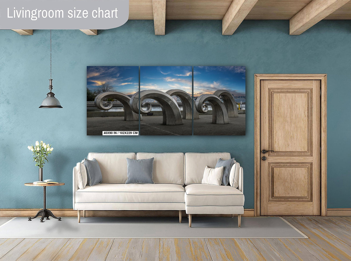 Seattle Waterfront Art Print: Salmon Waves Sculpture - Modern Metal or Canvas